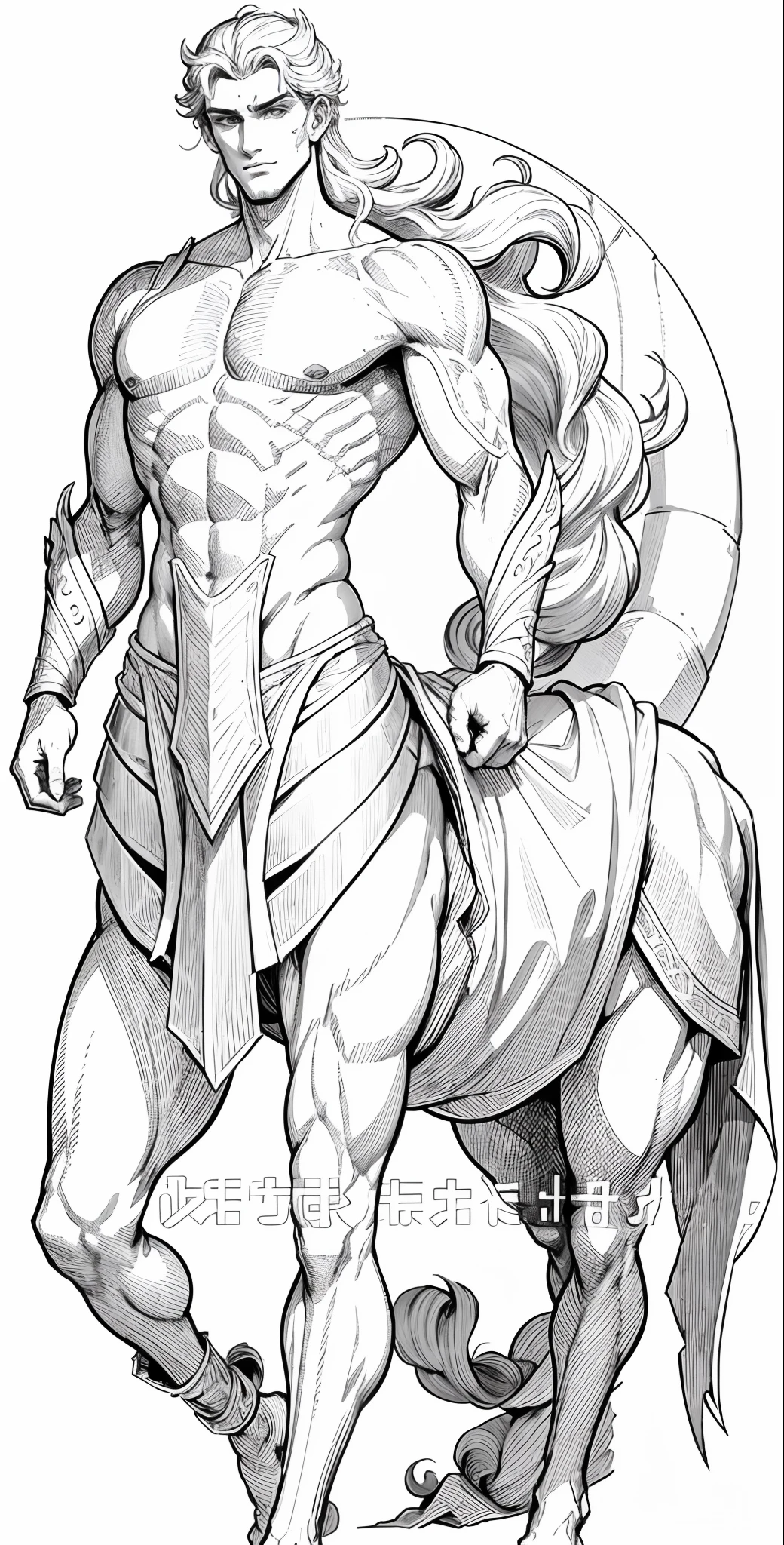 1 Ancient Greek centaur male，dessin au trait，Line drawings，Plain white background，pencil drawing，Remove the background，Graphic design sense，Smooth black and white lines，Perfect curves，simple and clean lines，fluency，delicated face，No additional wiring is required，Perfect hand movements，（high high quality）(volumettic light)