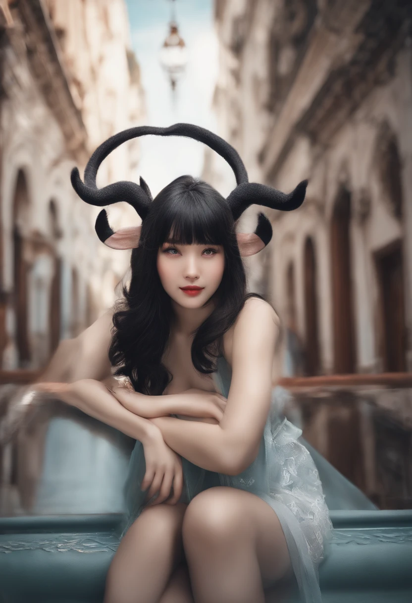 black hair, hair bobbles, wince, longeyelashes, solid circle eyes, fake animal ears, light smile, ear blush, fang, Surrealism, drop shadow, anaglyph, stereogram, tachi-e, pov, atmospheric perspective, 8k, super detail, ccurate, best quality