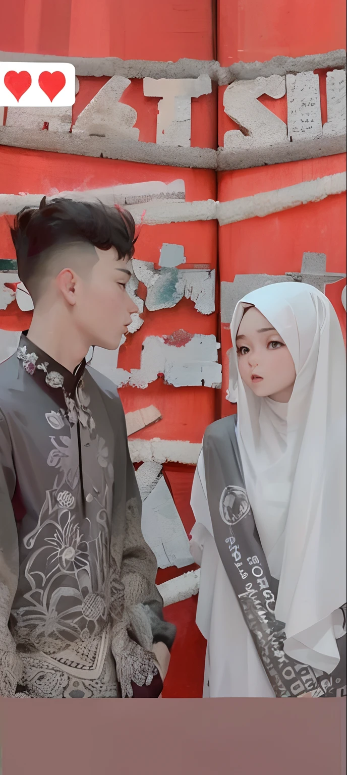 1 boy, 1 hijab girl, good image quality
