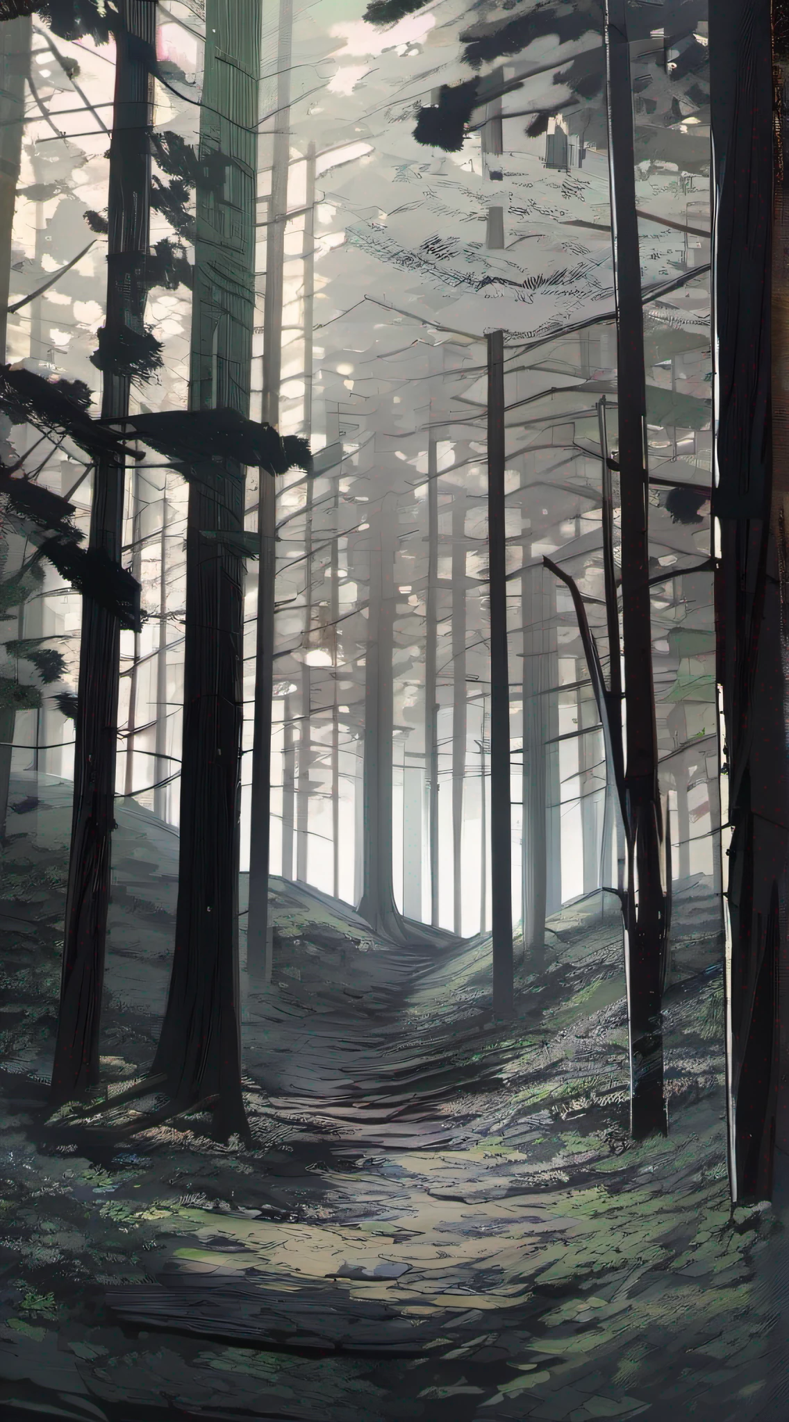 ln the forest，darkly，shadowing，depth of fields，scenecy，high detal，the woods