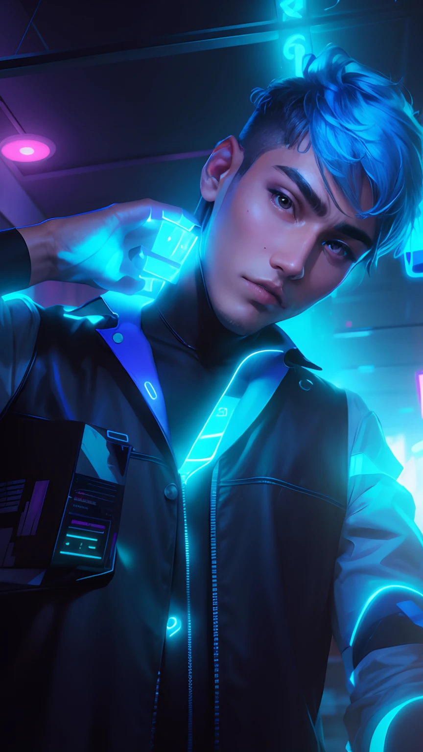 NEON LIGHT CYBER CITY GOOD BACKGROUND HANDSOME BOY DONT CHANGE HAIRSTYLE