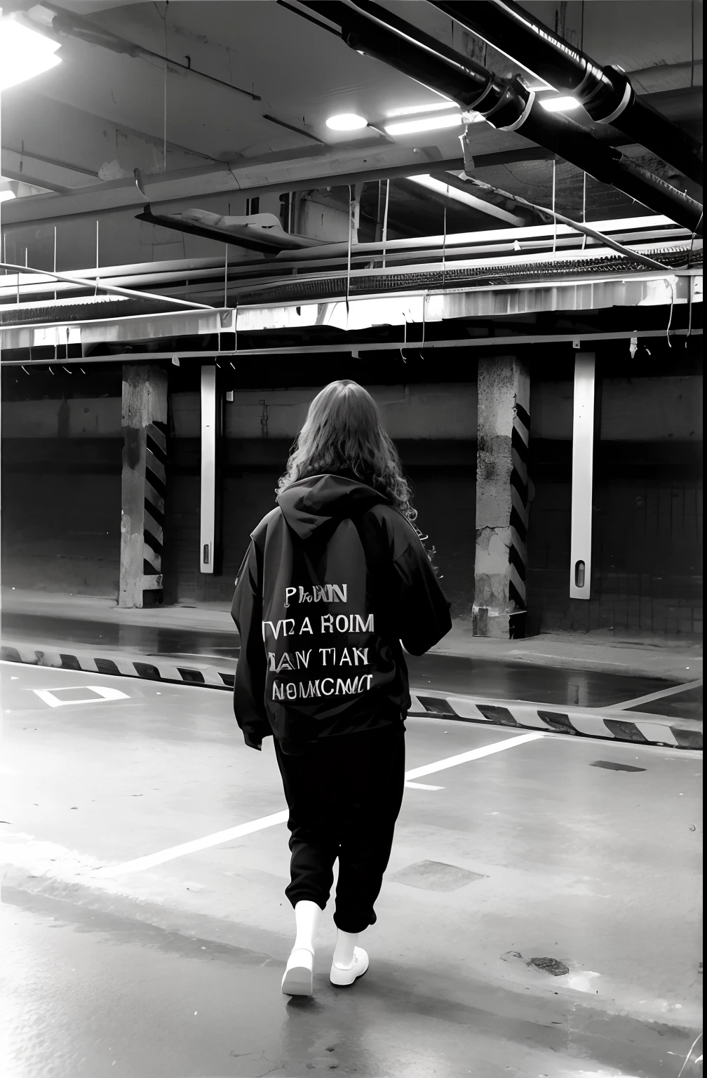handsome girl , photo from the back, curly hair