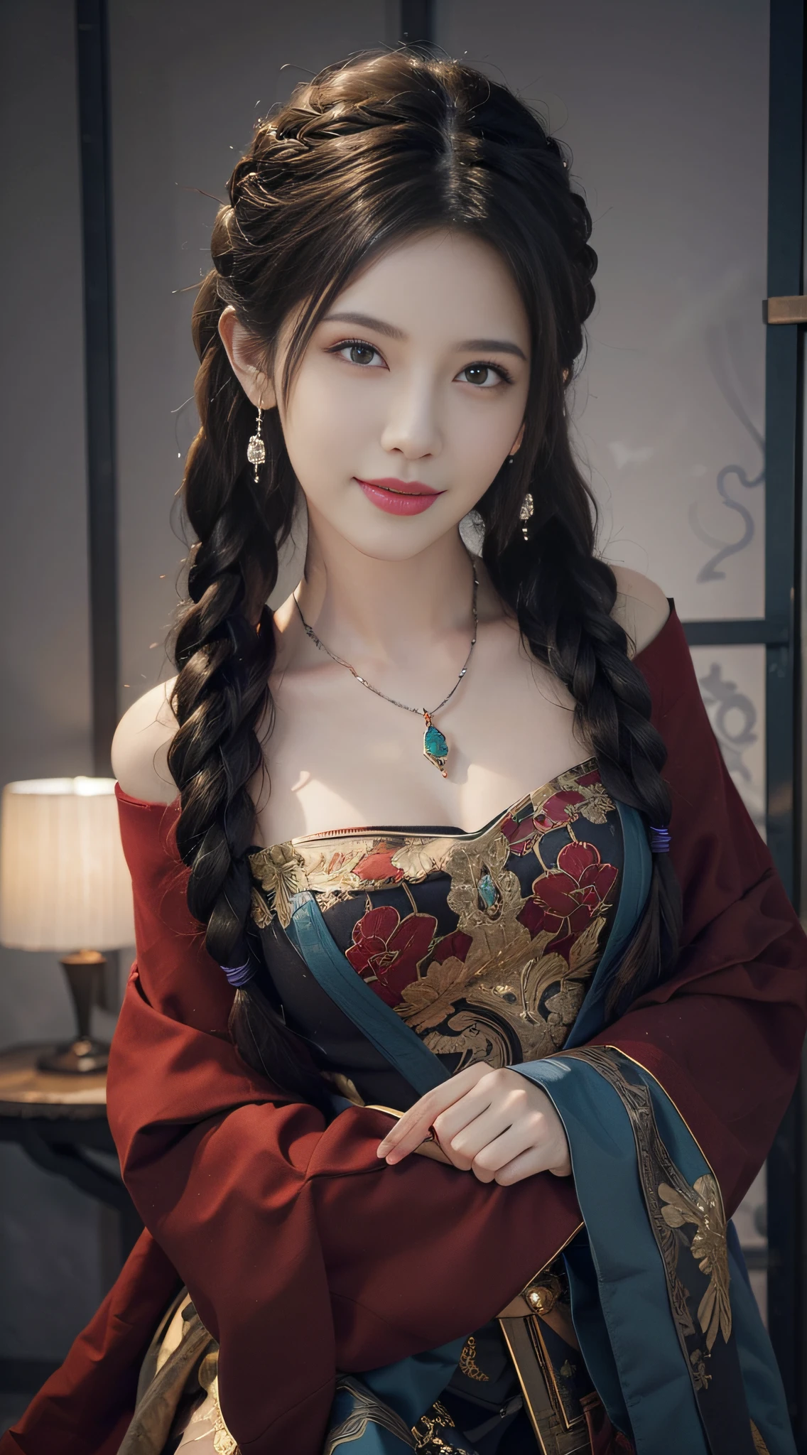 1girl,photorealistic,naughty face, white hair,rolling_eyes,ahegao, open mouth, evil smile, srtong wind,twin_braids, earrings, jewelry, animal,