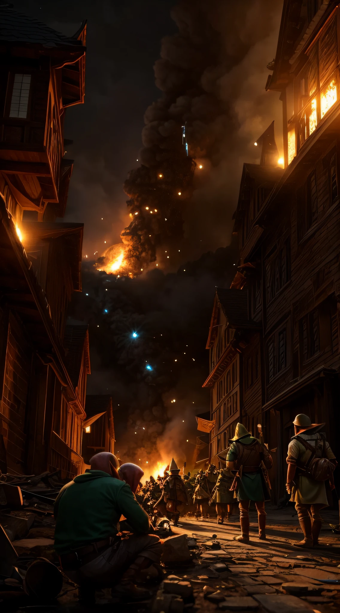 Generate a scene of humans discovering evidence of goblin involvement in a series of disasters