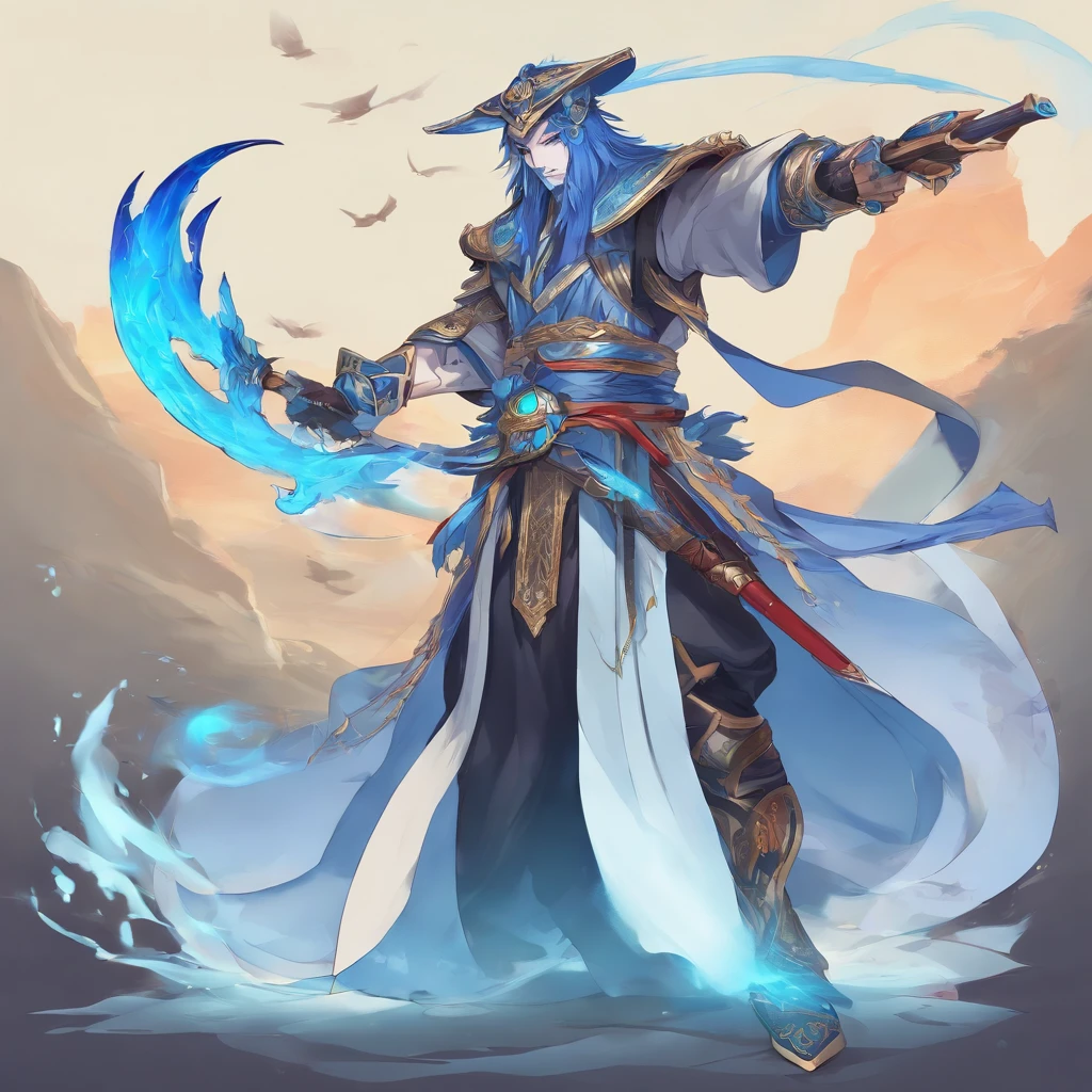 masutepiece, Best Quality, ((Armed with swords and shields))、Countless basketballs float inside, Basketball court、Gymnasium, Blue-haired、so short hair、((Costumes are heroes))、((Wearing a blue cloak))、Very strong body、Handsome men、Samurai、 Solo、There is a praying mantis, Evil painting style, hight resolution, ,,, Delicate three-dimensional blue flame demon face, beard, Wearing a hat, anger expression, Perfect body proportions, caftan, Black and white robes, The scabbard hangs from the waist, Handsome, 7 Doppelgangers have unobstructed vision, standing on your feet, (White background:1.3), sword holding, He was holding a wide and heavy long knife in his hand。。。。。。。。。。。。。。。。。。。。。。。。。。。。, Face the lens, (Blackn clothes:0.8), high detailing, masutepiece, ccurate, Anatomically correct, Textured skin