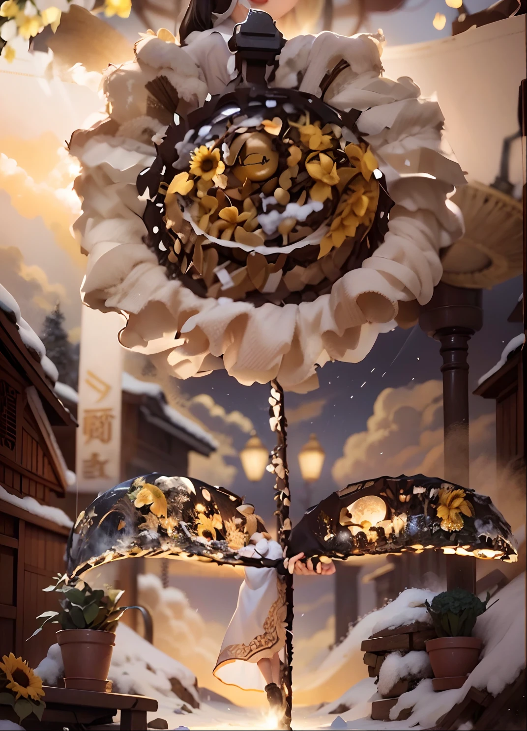 In a very grand scene,The extra-large wide-angle lens captures the appearance of a female centaur。She is a Sunflower Worship nun,Always opposed(Healing smiley face of knitted sunflower puppet😊:99.99)DOA。She is tall,It has the ultimate curvy beauty,The muscles are slender and firm,Beautiful lines。She has(Super huge sky blue eyes:99.99)、always(Wearing sexy glasses:6.66)、(She wears solemn nun attire:9.9)、Stepping on a boot-style skyscraper-heel、A pink cross hangs on his chest。Use Midjourney's advanced tools,Designed for female centaurs(A knitted sunflower puppet and create a super healing cartoon smiley face in the center of the flower tray as a decoration:9.9),and noble and solemn nun costumes,and highlight her unique physiological characteristics and appearance details,Add realism。And in the context of her prayers and listening to confessions,Spectacular views of nature,Such as the sky where storms and sunny days alternate、Brilliant rivers of stars and auroras、The snow-capped summit of Mount Everest、Fireworks in the mountain town, etc。ao mesmo tempo,Away from the hustle and bustle next to the chapel,Create a fantastic scene。Use Midjourney's advanced tools and multiple color palettes、Brush Strokes、Texture tools and model packages,It shows a sense of atmosphere where beauty and charm coexist。The charm of the female centaur is highlighted through color and lines,Enhance realism with detailing,Create a surreal dreamy feeling。Additionally,Use Midjourney's tools to add various exorcism props and books to the female centaur、pergaminhos,Create intricate hairstyles and outfits,Give her a sense of premium。She never flinches,No matter what monster you encounter,can respond quickly,Even the most extreme armies of natural disasters and monsters could not stop her and her front(Sunflower with Tyndall effect that emits sunlight9.99)。Use Midjourney's powerful tools,You can do it with incredible detail and beauty,Bring this ultra-grand and beautiful scene to life。Ultra-grand scenes,s