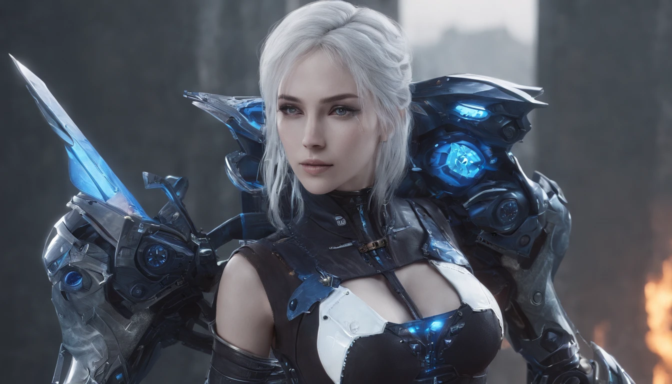 Cirilla Fiona Elen Riannon,Highest image quality,Outstanding details,超高分辨率,(Fidelity:1.4), Favor the details,closeup cleavage,Ride a dragon,High-tech dragon knight mech,He has a delicate and beautiful face,((Blue-white flying semi-mechanical fuselage:1.8)),Raised sexy,frontage,Cidade futuristica,mechanically aesthetic,Virtual Engine 5,Perfect detail rendering,rendering by octane,hyper HD