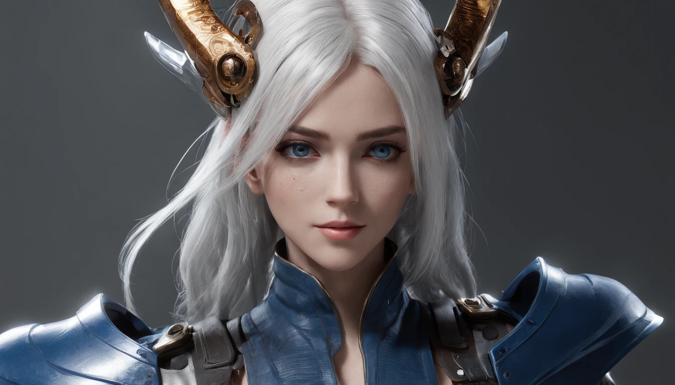 Cirilla Fiona Elen Riannon，Highest image quality，Outstanding details，超高分辨率，（Fidelity：1.4）, Favor the details，closeup cleavage，katana swords，High-tech dragon knight mech，He has a delicate and beautiful face，（（Blue-white flying semi-mechanical fuselage：1.8）），Raised sexy，frontage，cyber punk perssonage，Futuristic，mechanically aesthetic，Virtual Engine 5，Perfect detail rendering，rendering by octane，hyper HD