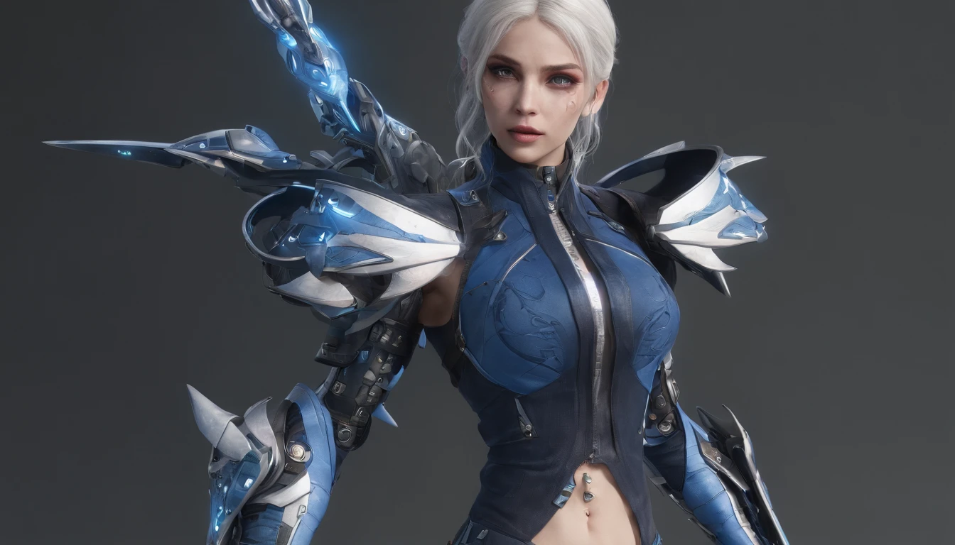 ((The concept character sheet of a strong, attractive, and hot alt lady wearing sexy biopunk armor)). Her face is oval, forehead is smooth and visibly rounded at the temples. jawline is softly defined, giving her a gentle and feminine appearance, ((NSFW, {{sexy glowing alien armor, biopunk swords}})), ((Masterpiece, Highest quality)), 8k, Detailed face ((short hair faded and spiked, undercut hairstyle)) ((multicoloured hair)) (green glowing eyes), light blue hair, pantyhose, stocking, ((Infographic drawing. Multiple sexy poses. tattoos, glasses, sexy biopunk skirt, sexy biopunk top))