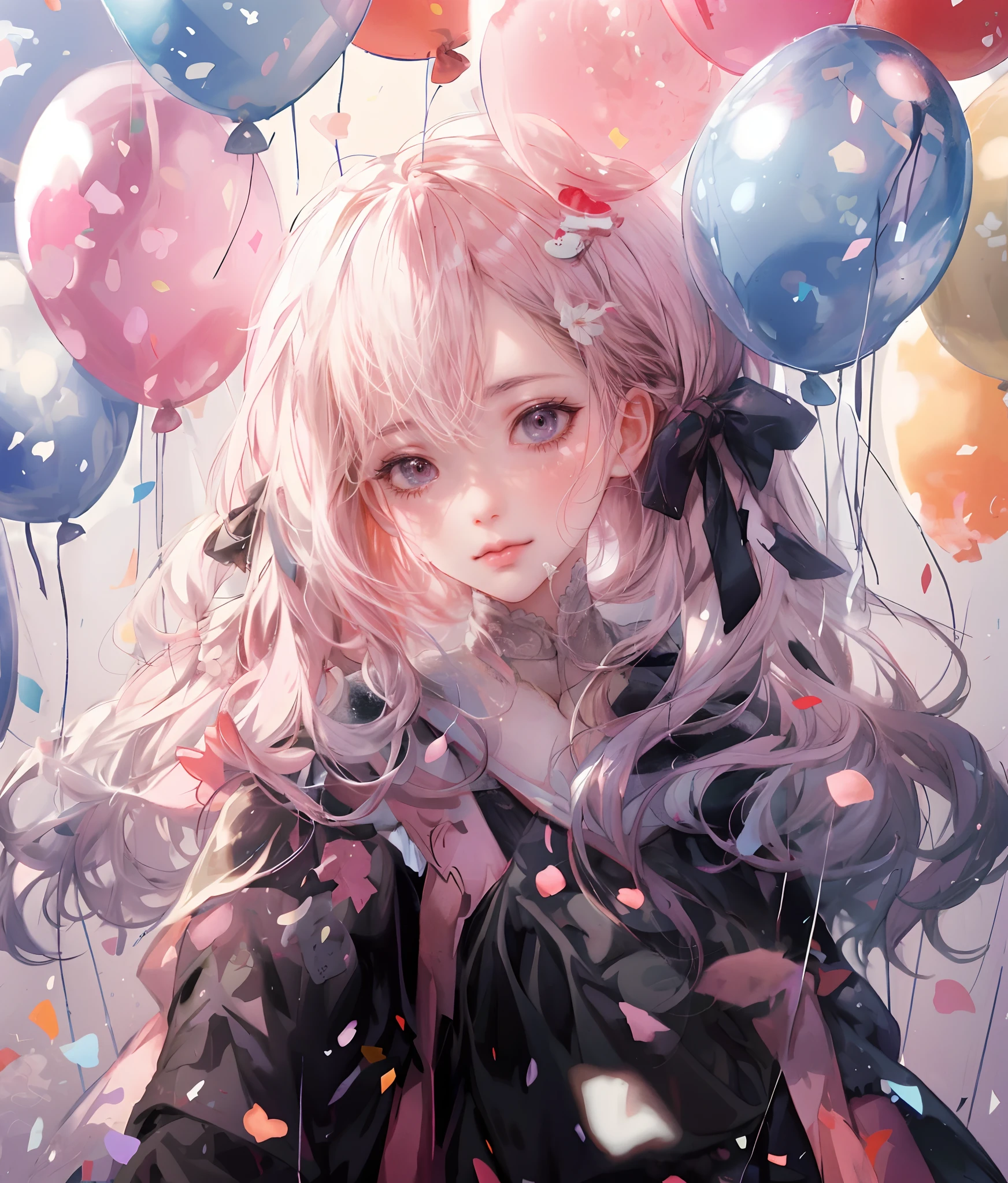 anime girl with balloons and confetti in the air, anime visual of a cute girl, young anime girl, beautiful anime art style, anime vibes, nightcore, clean detailed anime art, cute anime girl, beautiful anime portrait, high quality anime artstyle, beautiful anime art, beautiful anime artwork, (anime girl), cute anime girl portraits, kawacy, anime asthetic