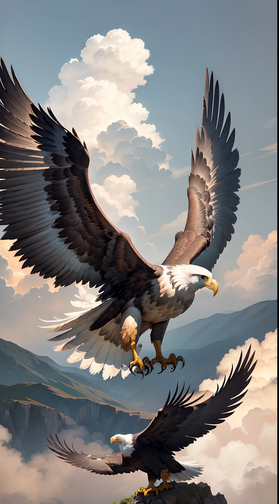 An eagle with open wings, detalhes definidos e realista, fundo escuro
