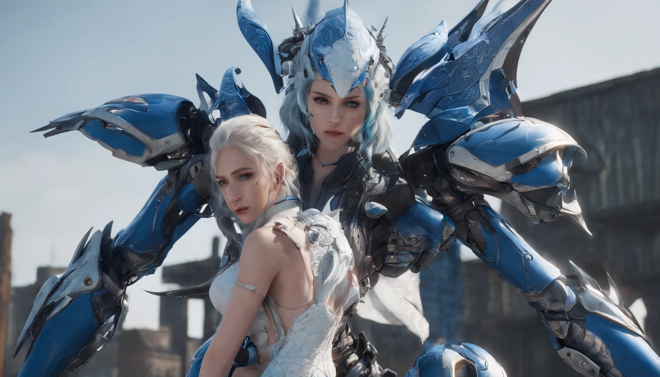 Cirilla Fiona Elen Riannon,Highest image quality,Outstanding details,超高分辨率,(Fidelity:1.4), Favor the details,closeup cleavage,Ride a dragon,High-tech dragon knight mech,He has a delicate and beautiful face,((Blue-white flying semi-mechanical fuselage:1.8)),Raised sexy,frontage,cyber punk perssonage,Futuristic,mechanically aesthetic,Virtual Engine 5,Perfect detail rendering,rendering by octane,hyper HD