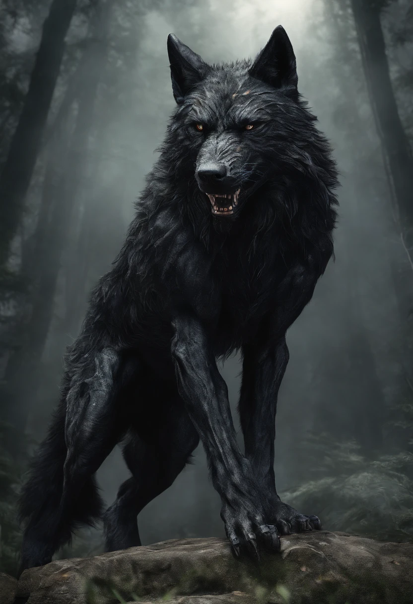 werewolf gigantic black humanoid wolf.