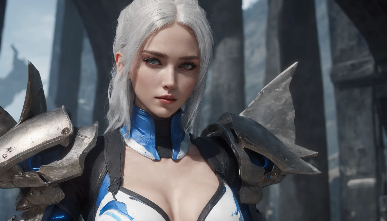 Cirilla Fiona Elen Riannon,Highest image quality,Outstanding details,超高分辨率,(Fidelity:1.4), Favor the details,closeup cleavage,Ride a dragon,High-tech dragon knight mech,He has a delicate and beautiful face,((Blue-white flying semi-mechanical fuselage:1.8)),Raised sexy,frontage,cyber punk perssonage,Futuristic,mechanically aesthetic,Virtual Engine 5,Perfect detail rendering,rendering by octane,hyper HD