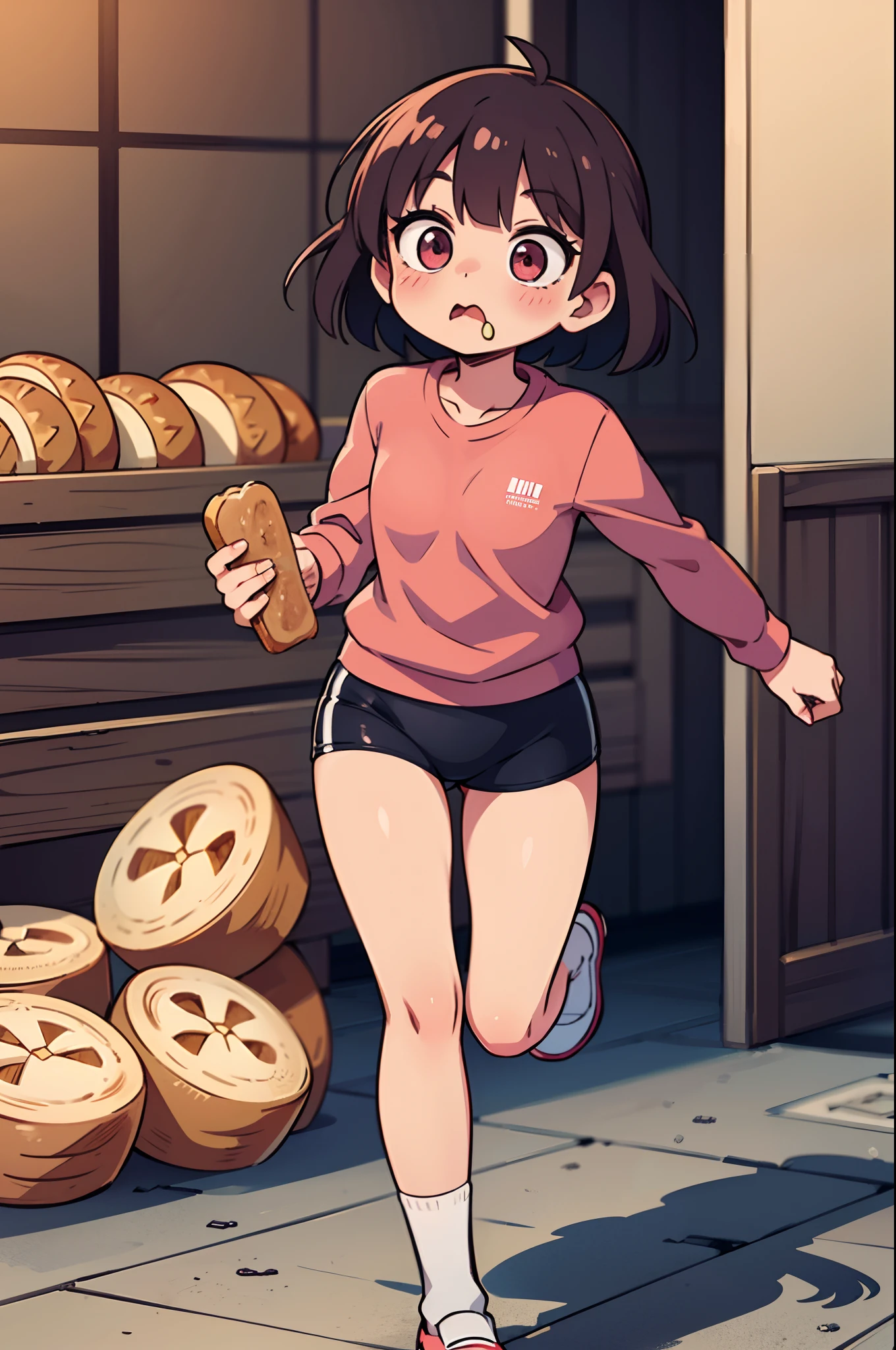 longshot、Kawaii Girl、A cartoonish situation where you run while chewing bread