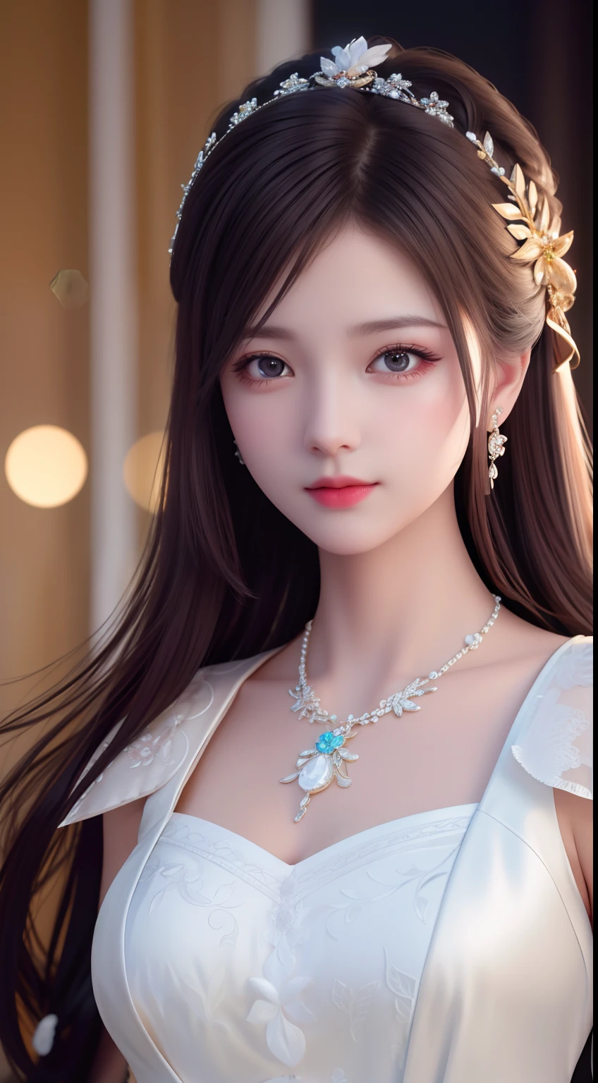 Best Quality, Masterpiece, High Resolution, 1girl, Porcelain Dress, Hair Accessories, Necklace, Jewelry, Beautiful Face, Physically, Tyndall Effect, Realistic, Dark Studio, Rim Lighting, Duotone Lighting, (High Detail Skin : 1.2), 8k uhd, dslr, soft light, high quality, volume light, candid, photo, high resolution, 4k, 8k, bokeh