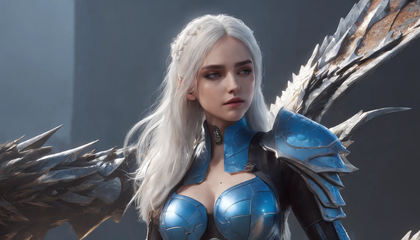 Cirilla Fiona Elen Riannon,Highest image quality,Outstanding details,超高分辨率,(Fidelity:1.4), Favor the details,closeup cleavage,Ride a dragon,High-tech dragon knight mech,He has a delicate and beautiful face,((Blue-white flying semi-mechanical fuselage:1.8)),Raised sexy,frontage,Cidade futuristica,mechanically aesthetic,Virtual Engine 5,Perfect detail rendering,rendering by octane,hyper HD