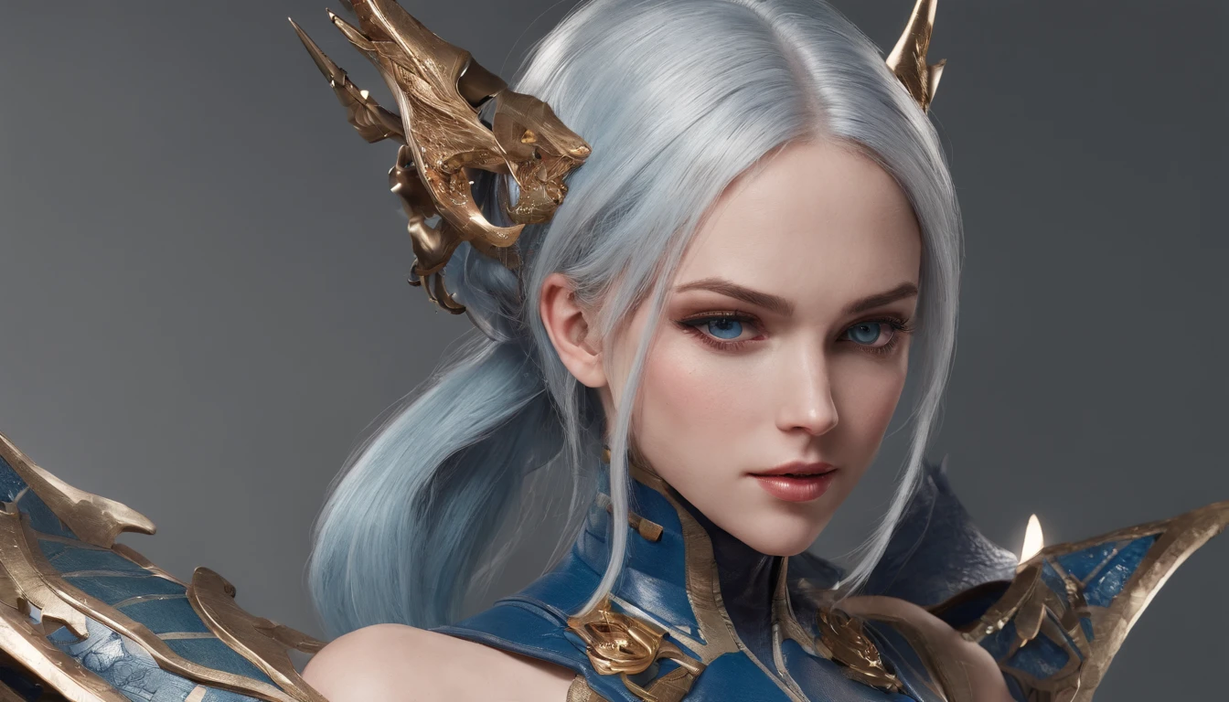 Cirilla Fiona Elen Riannon，Highest image quality，Outstanding details，超高分辨率，（Fidelity：1.4）, Favor the details，closeup cleavage，Ride a dragon，High-tech dragon knight mech，He has a delicate and beautiful face，（（Blue-white flying semi-mechanical fuselage：1.8）），Raised sexy，frontage，Cidade futuristica，mechanically aesthetic，Virtual Engine 5，Perfect detail rendering，rendering by octane，hyper HD