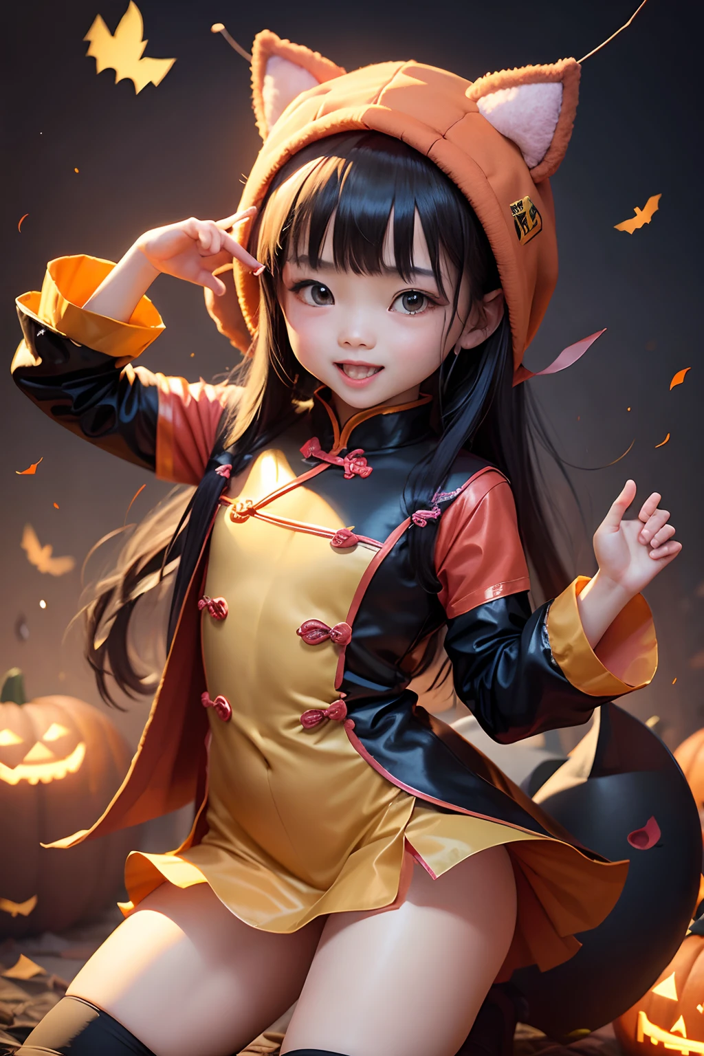 chinese kids, with halloween costume, happy, enjoy