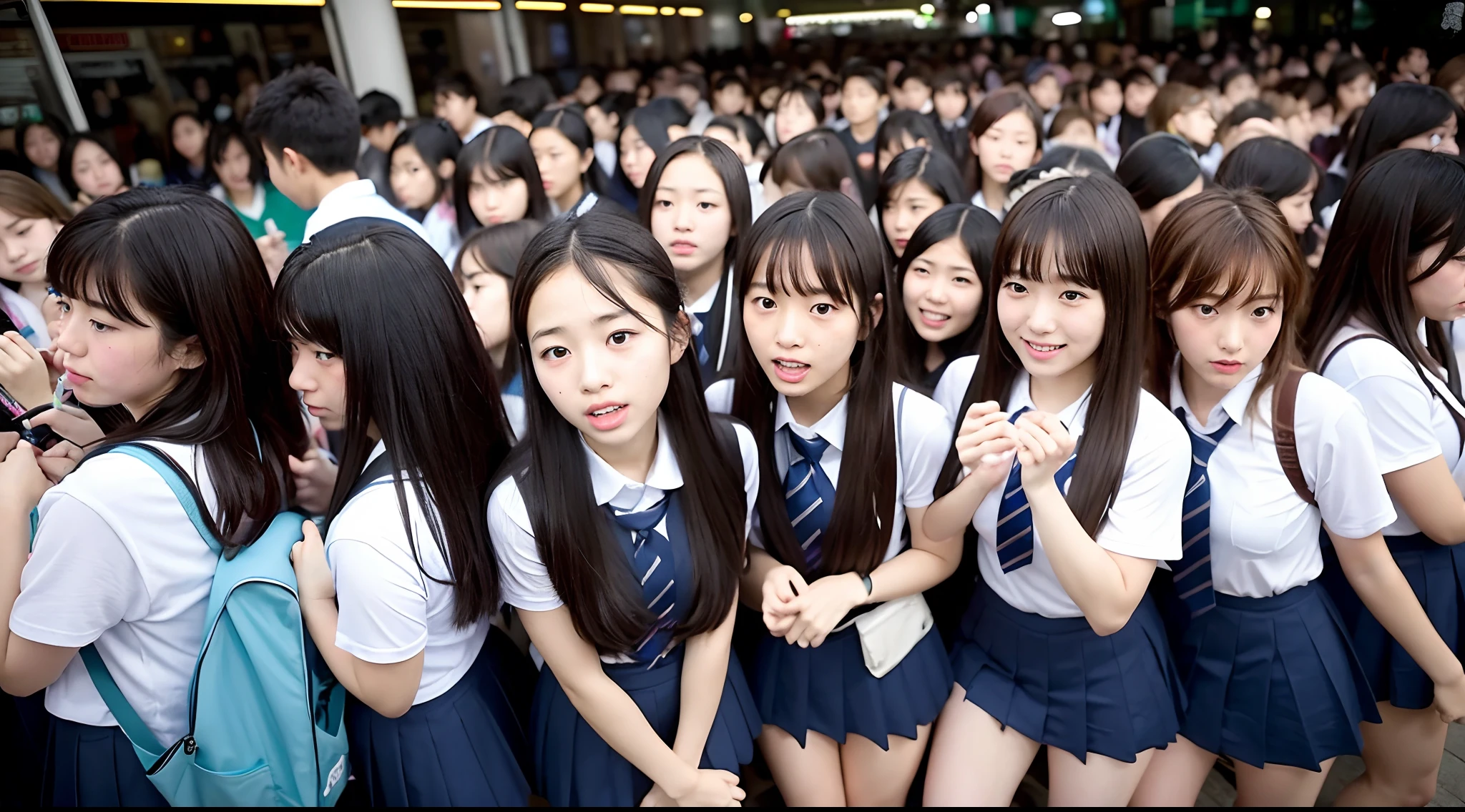 An ultra-high picture quality、realisitic、1000 high school girls Japanese high school girl in group photograph Crowd of schoolgirls Thousands of schoolgirls、10 pieces of bread bread,000 high school girls、Thousands of schoolgirls are watching us、ultra-detailliert、realistic、Women-only vehicle、A train with many high school girls、full house、Tens of thousands of schoolgirls