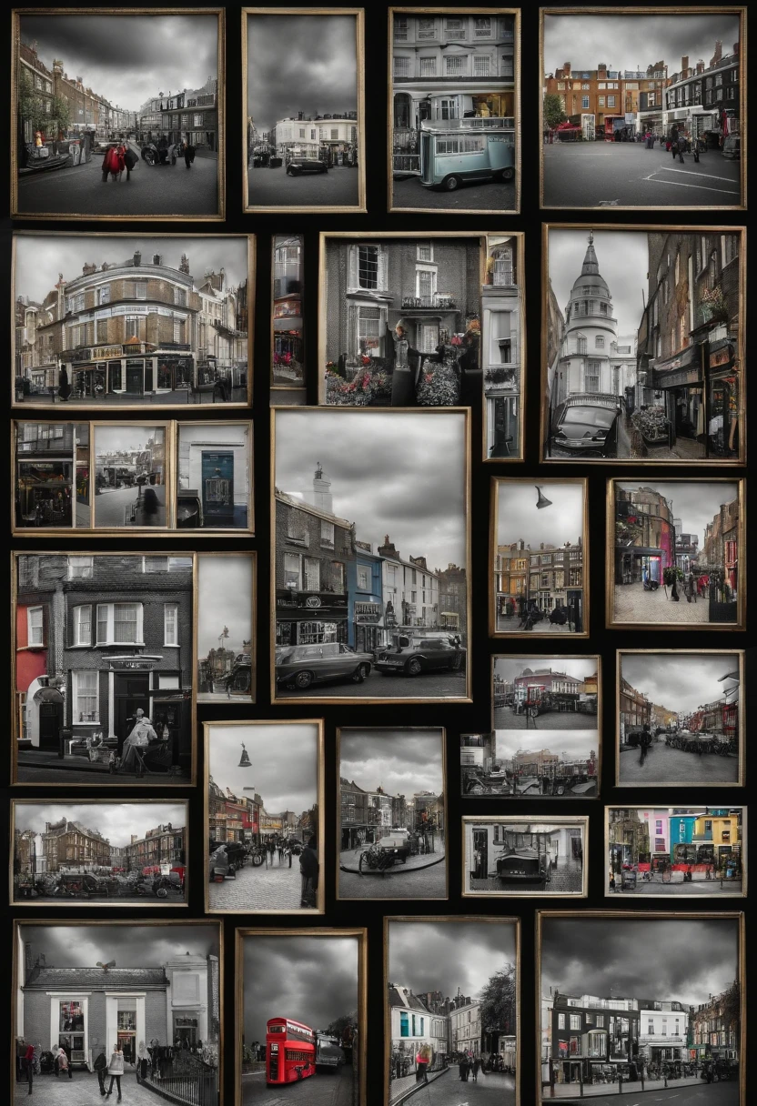multi,collage,9screen,black&white,photo,Portobello Road  Market