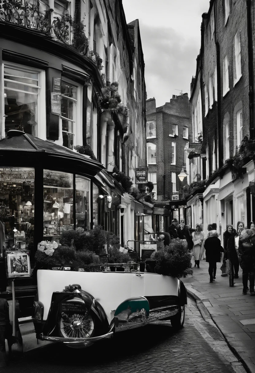 multi,collage,4screen,black&white,photo,Portobello Road  Market,photorealistic