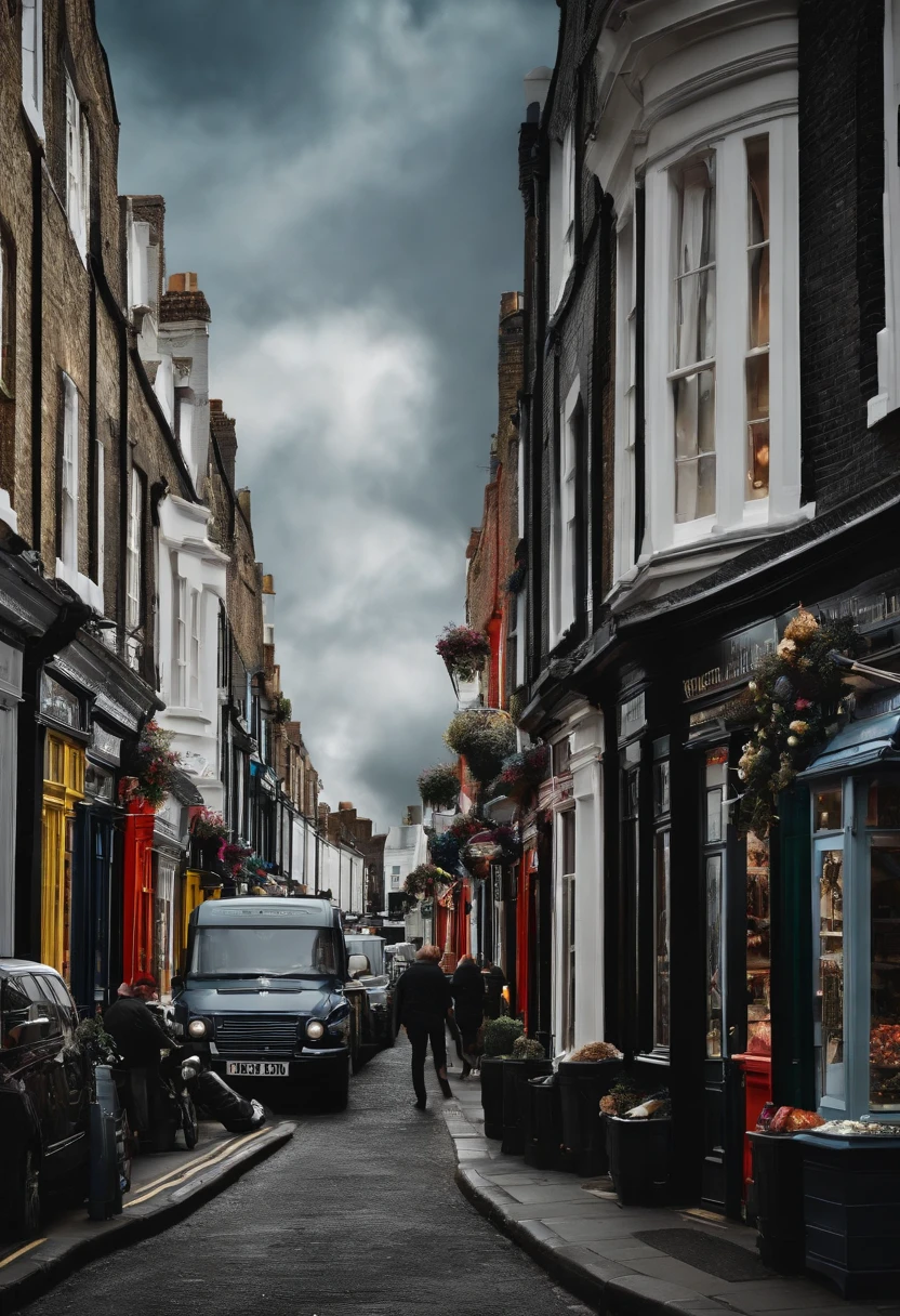 multi,collage,4screen,black&white,photo,Portobello Road Market,photorealistic