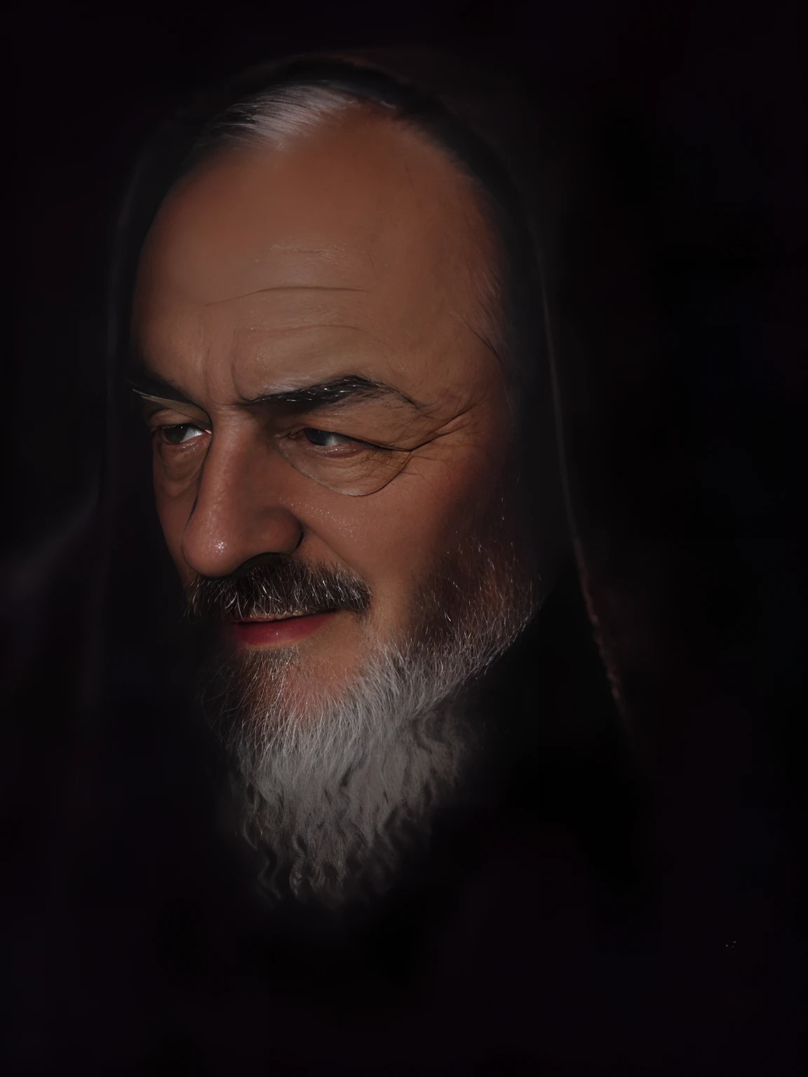 um close up de Padre Pio com barba e barba branca, Padre Pio, 1920, padre Pio realista, padre Pio ultrarealista, Padre Pio detalhes historicamente precisos, imagem realista do Padre Pio, painted in acrylic, acrylic on canvas, oil painting by PAdre PIO, cinemactic, imagem realista de Padre Pio de Pietrelcina,