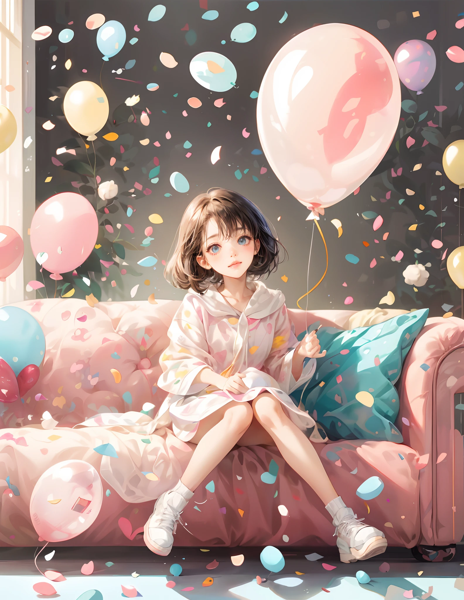 anime girl with balloons and confetti in the air, anime visual of a cute girl, young anime girl, beautiful anime art style, anime vibes, nightcore, clean detailed anime art, cute anime girl, beautiful anime portrait, high quality anime artstyle, beautiful anime art, beautiful anime artwork, (anime girl), cute anime girl portraits, kawacy, anime asthetic