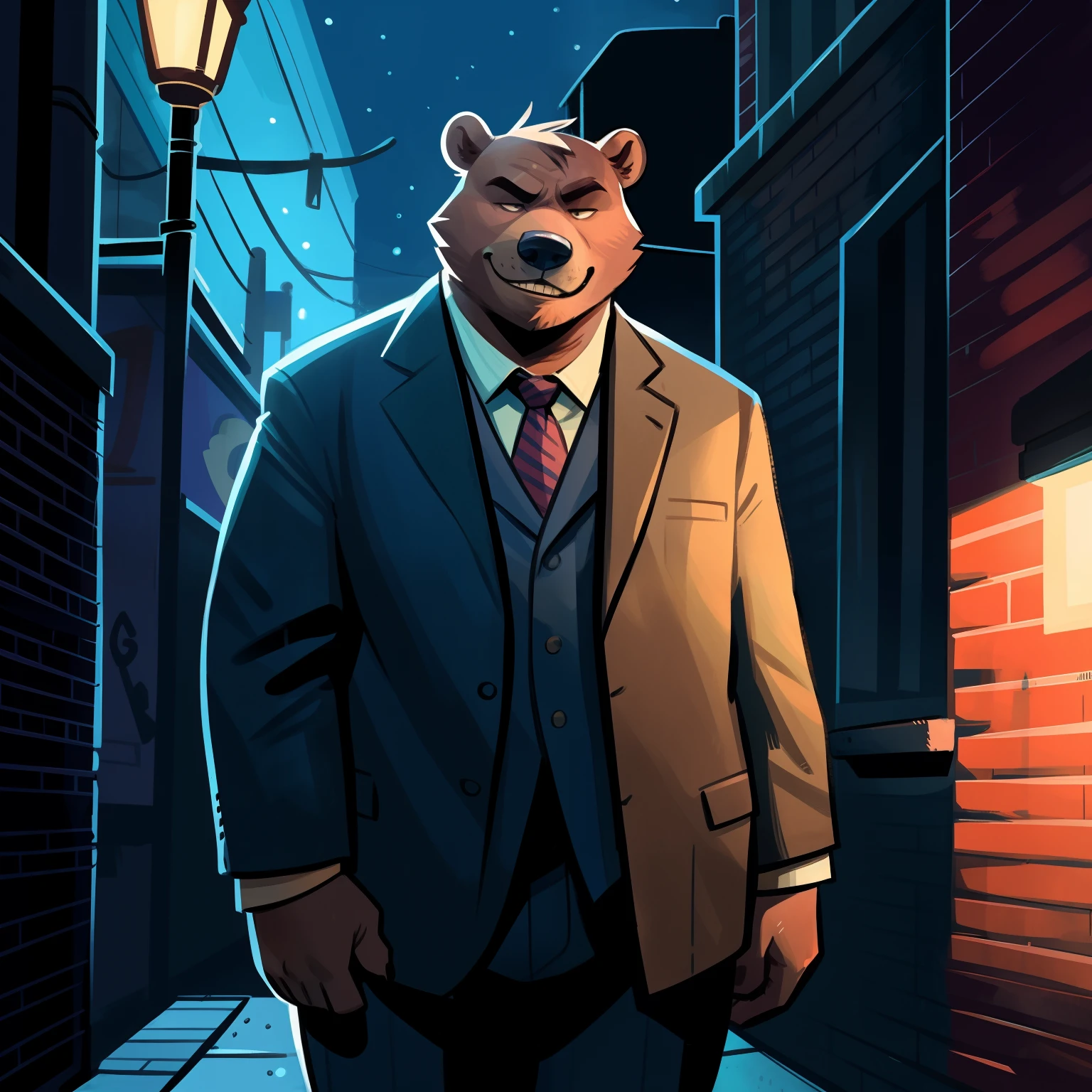 A close up of a cartoon bear in a suit and tie - SeaArt AI