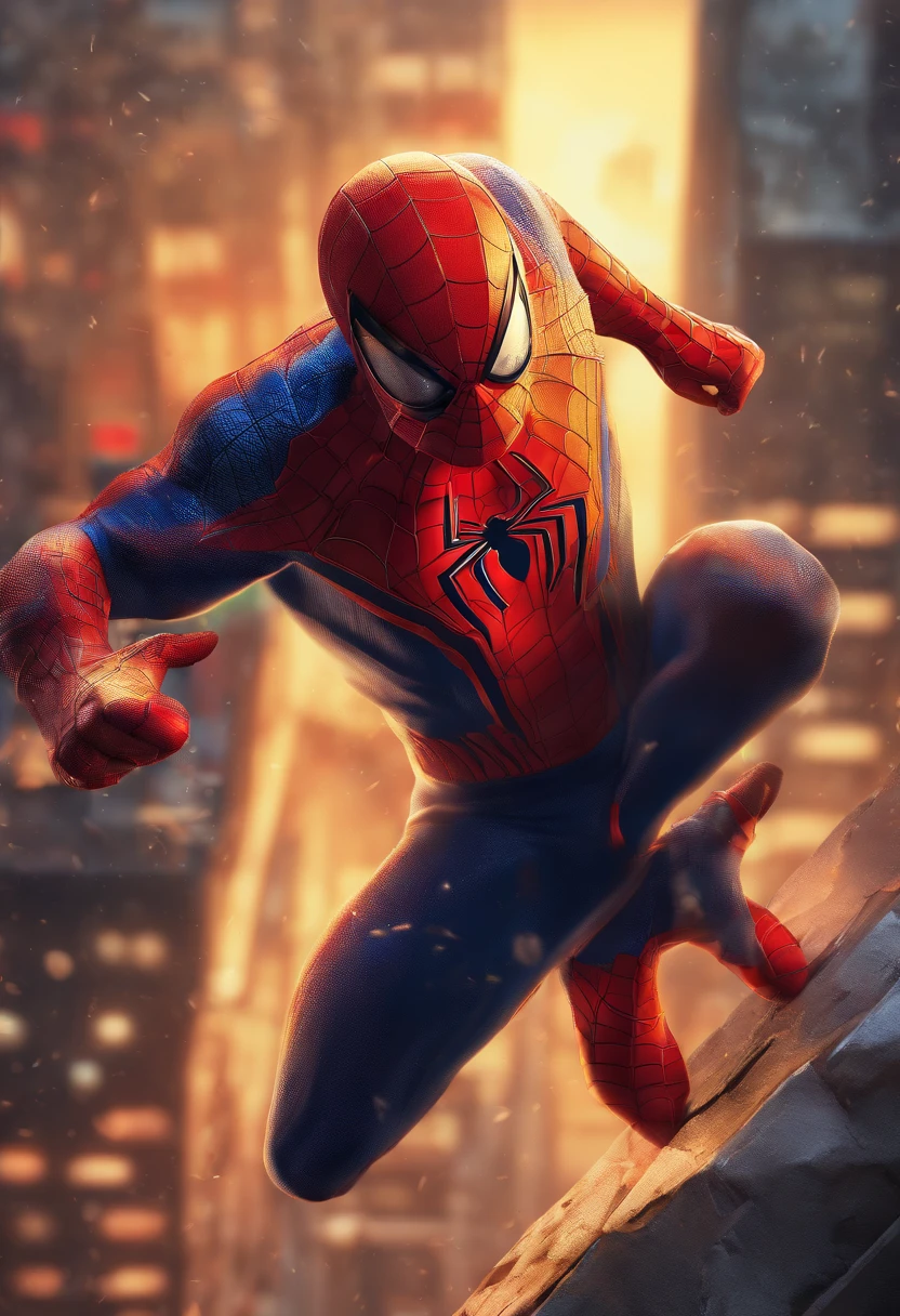 Ultra-detailed,hdr,Studio lighting,sportrait,Spider-Man,dolman,Gourd dolls,Comic book style,Dynamic action scenes,Vivid colors,Gloomy atmosphere,heroic bearing,urban skyline,Reveal superpowers,Masks and cloaks,Impressive skyline,Nighttime cityscape,Vibrant fight scenes,Powerful cyber slings,Incredible acrobatics,Powerful punch,Bat symbol,Spider symbol,Colorful costumes,Catch villains,Enhance teamwork,Overcome challenges,Iconic villain,Powerful gadgets,Extraordinary abilities,An emotional encounter,Famous comic book superhero,Legendary animated characters
