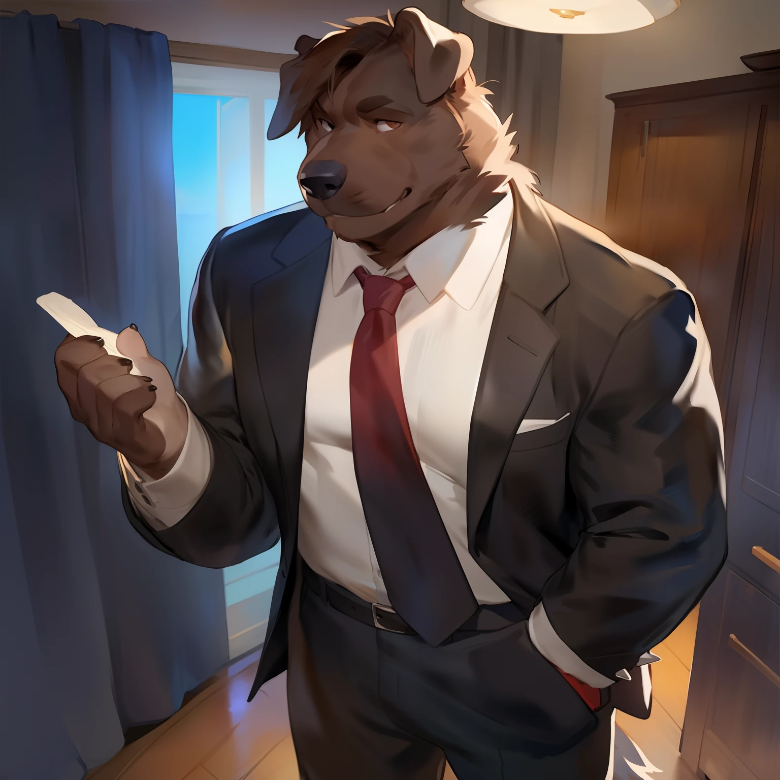 Solo, Male, canine, newfoundland, newfoundland dog, (hair, snout), Muscular, by Bebebebebe, by Spikes, By Darkgem, by Mystic Fox 61, by Chunie, standing, suit