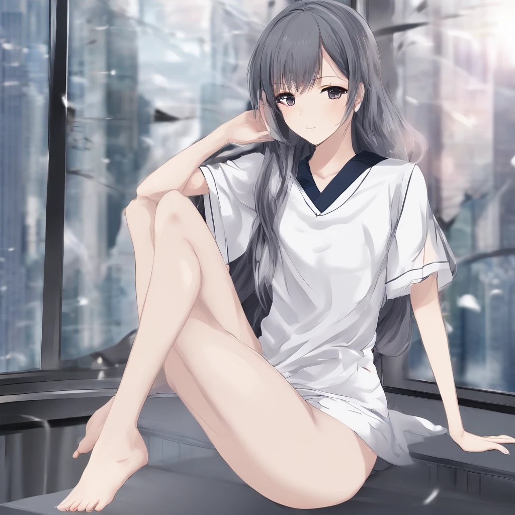 (best qualtiy,A high resolution,tmasterpiece:1.3),HEIGHT 168CM,cheveux gris courts,Body contours are clearly visible,full bodyesbian,whitet-shirt,black long pants,standing on your feet,flat shoes,parks