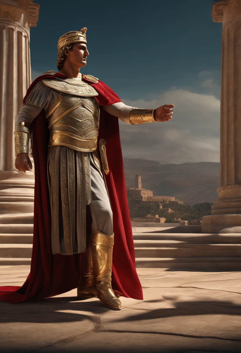 Capture the grandeur of Imperador de Roma Augusto César in a hyper-realistic poster art style, with intricate details and 8K resolution., ultra hd, realistic, vivid colors, highly detailed, UHD drawing, pen and ink, perfect composition, beautiful detailed intricate insanely detailed octane render trending on artstation, 8k artistic photography, photorealistic concept art, soft natural volumetric cinematic perfect light