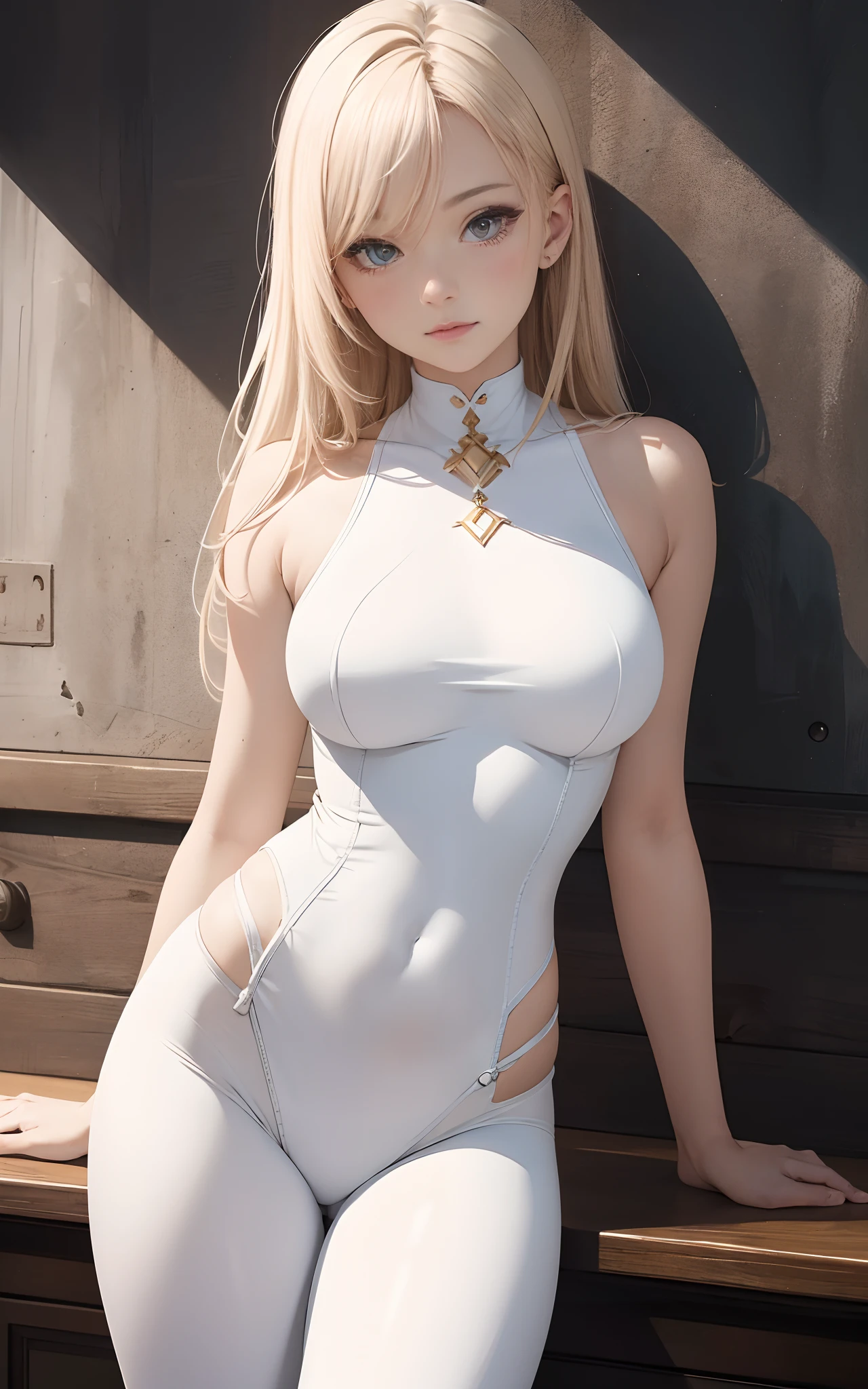 masterpiece, high quality, beautiful girl, waist shot, white bodysuit