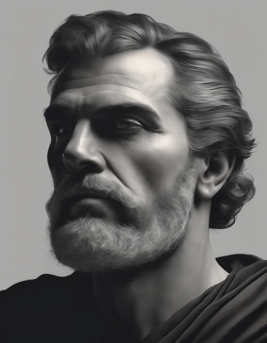 Front View of a Stoic Greek Man, Imposing, Perfect Face, Front, Extremely Powerful, In Profile, Shapely Face, looking at viewer, Furious Look, Powerful, Artwork, Insanely Well Done, Realistic, Detailedly Created, Cinematic, 8k, Dark Background, Smoky Environment, trending on artstation, sharp focus, studio photo, intricate details, highly detailed, by greg rutkowski