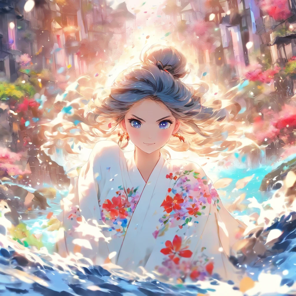 stechu,(white background:1.4), ((tachi-e)), original,(illustration:1.1),(best quality),(masterpiece:1.1),(extremely detailed CG unity 8k wallpaper:1.1), (colorful:0.9),(panorama shot:1.4),(solo:1.2), (ink splashing),(color splashing),((watercolor)), clear sharp focus,{ 1girl standing },((korean style )),flower background,outdoors,rocks, looking at viewer, make happy expressions,soft smile,pure,beautyfull detailed face and eyes,beautyfull intricacy clothing decorative pattern details, black hair,black eyes,colorwater