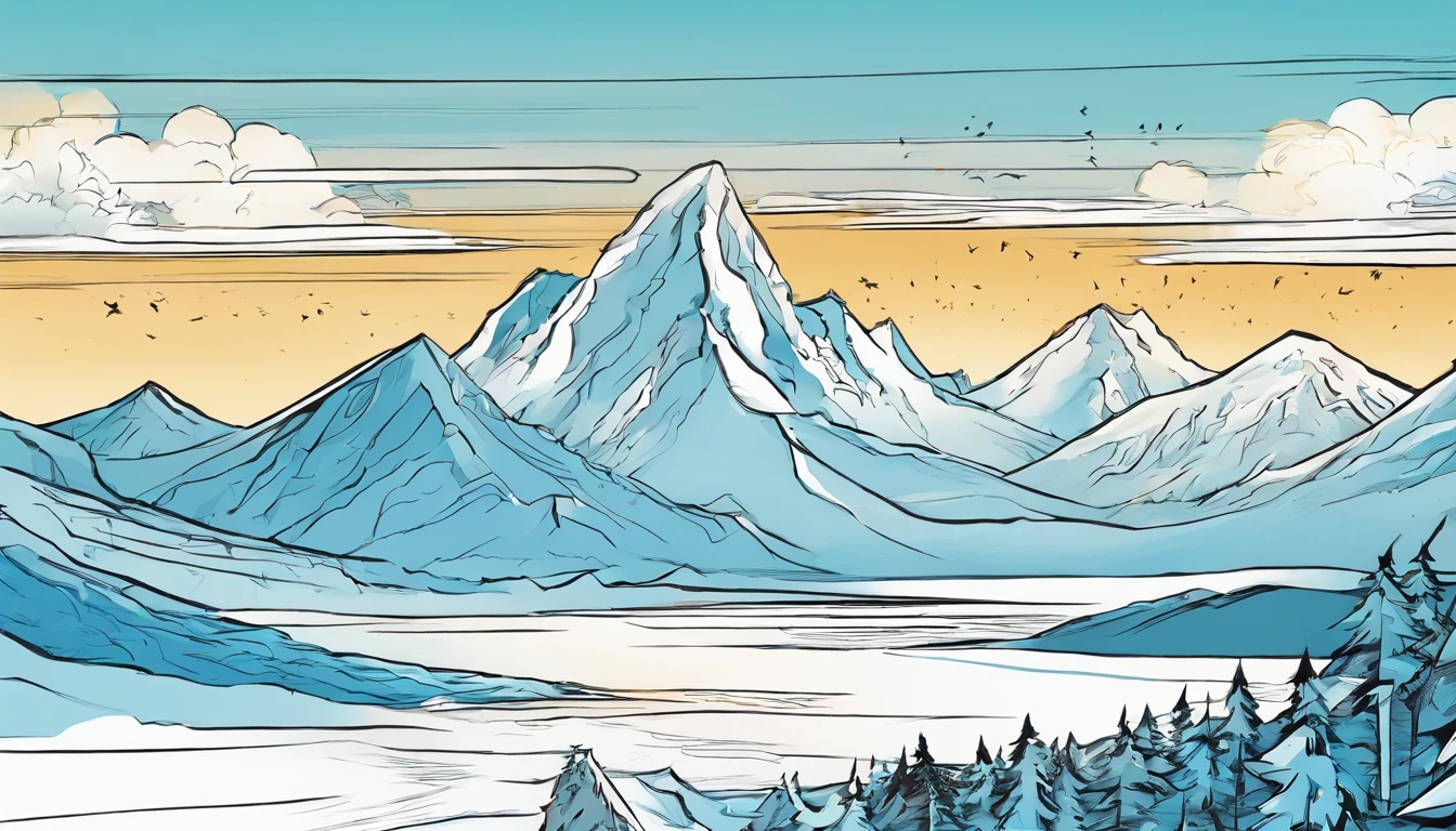 snow mountains,Blue sky,clouds,Black lines