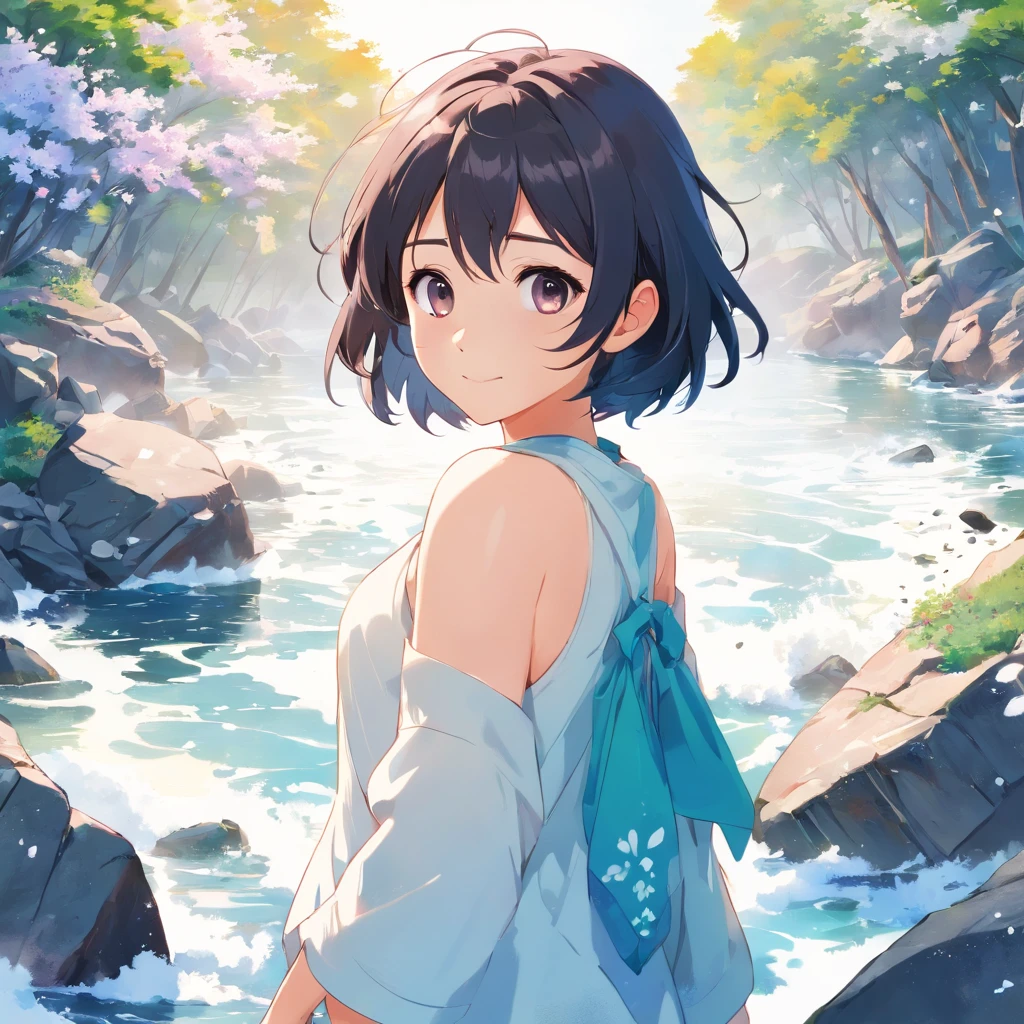 stechu,(white background:1.4), ((tachi-e)), original,(illustration:1.1),(best quality),(masterpiece:1.1),(extremely detailed CG unity 8k wallpaper:1.1), (colorful:0.9),(panorama shot:1.4),(solo:1.2), (ink splashing),(color splashing),((watercolor)), clear sharp focus,{ 1girl standing },((korean style )),flower background,outdoors,rocks, looking at viewer, make happy expressions,soft smile,pure,beautyfull detailed face and eyes,beautyfull intricacy clothing decorative pattern details, black hair,black eyes,colorwater