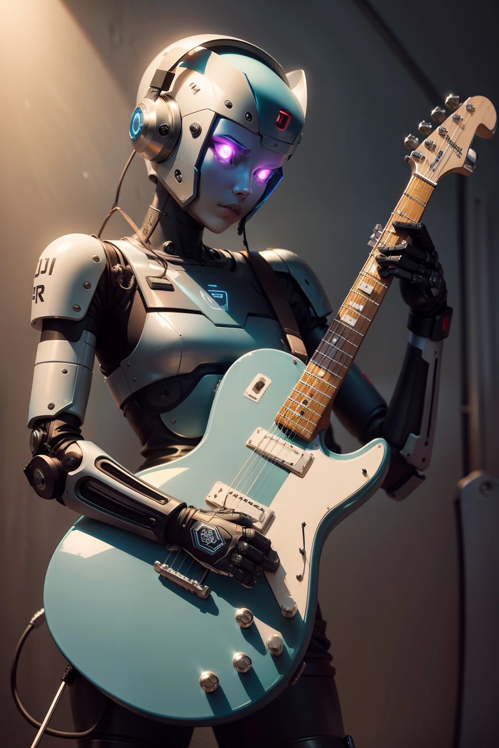 Robot holding guitar