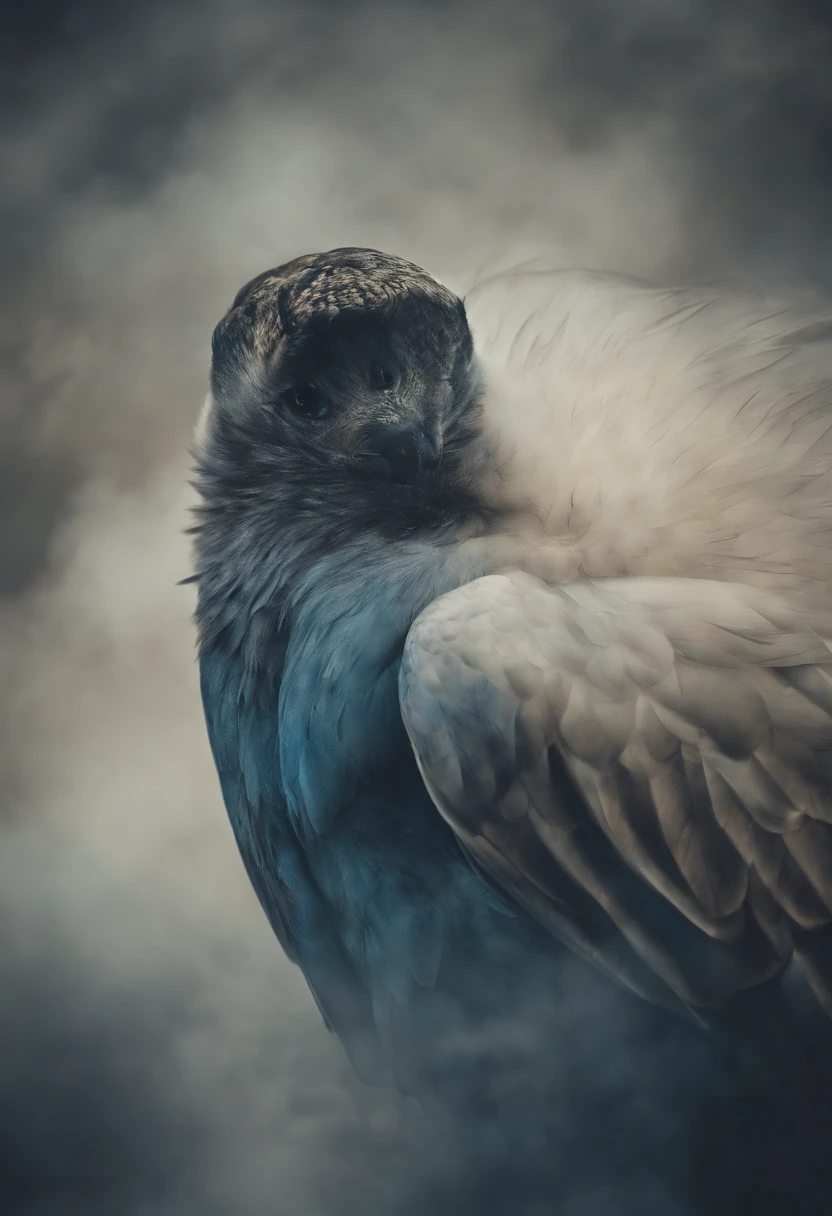 foresee star spirit lives,wings in white,blue and twillight body,deep thinking