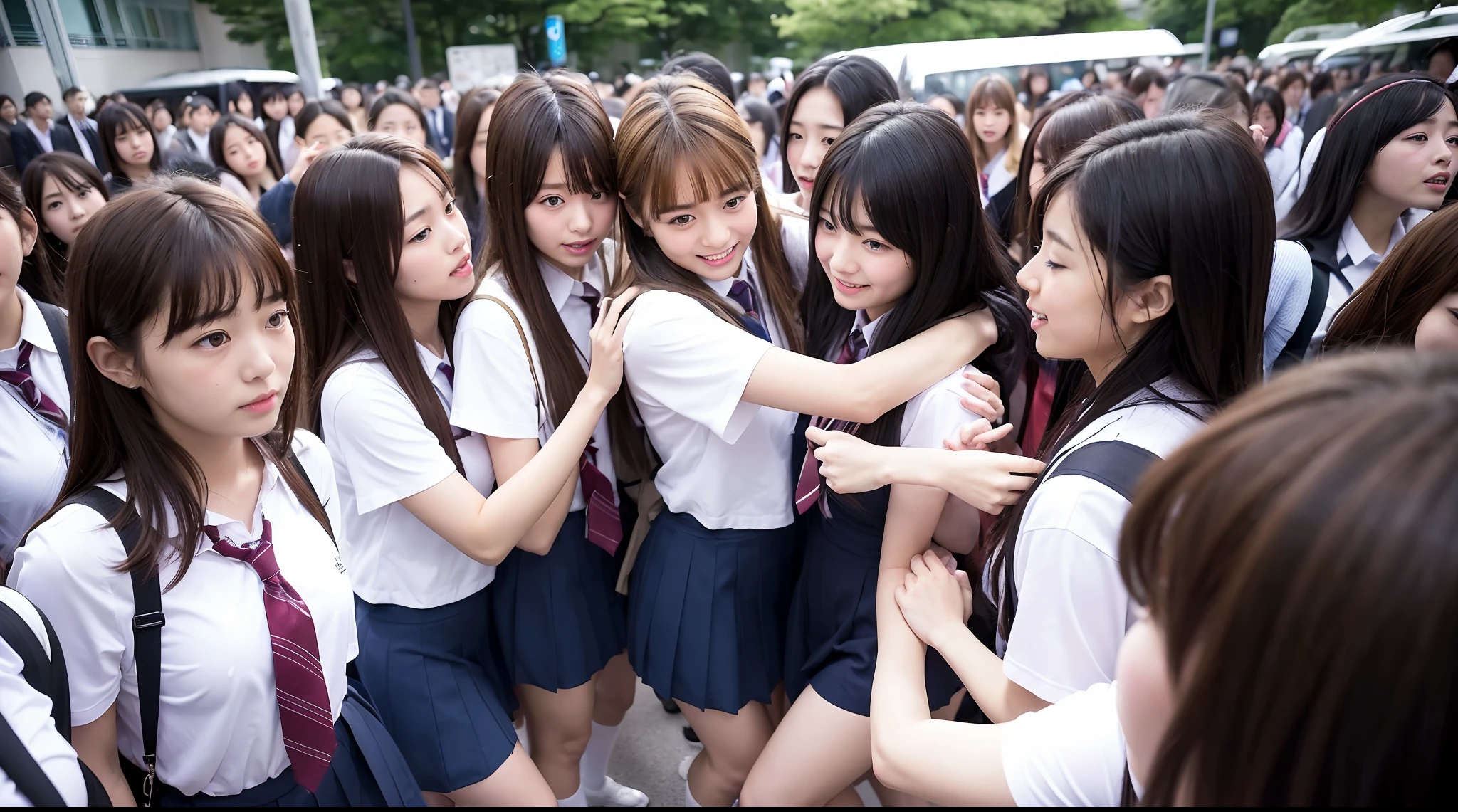 An ultra-high picture quality、40 female students　500 female students in Japan　Crowd of Women　rialistic photo　in group photograph　harems　Mobbed　Assaulting a man　Black tights