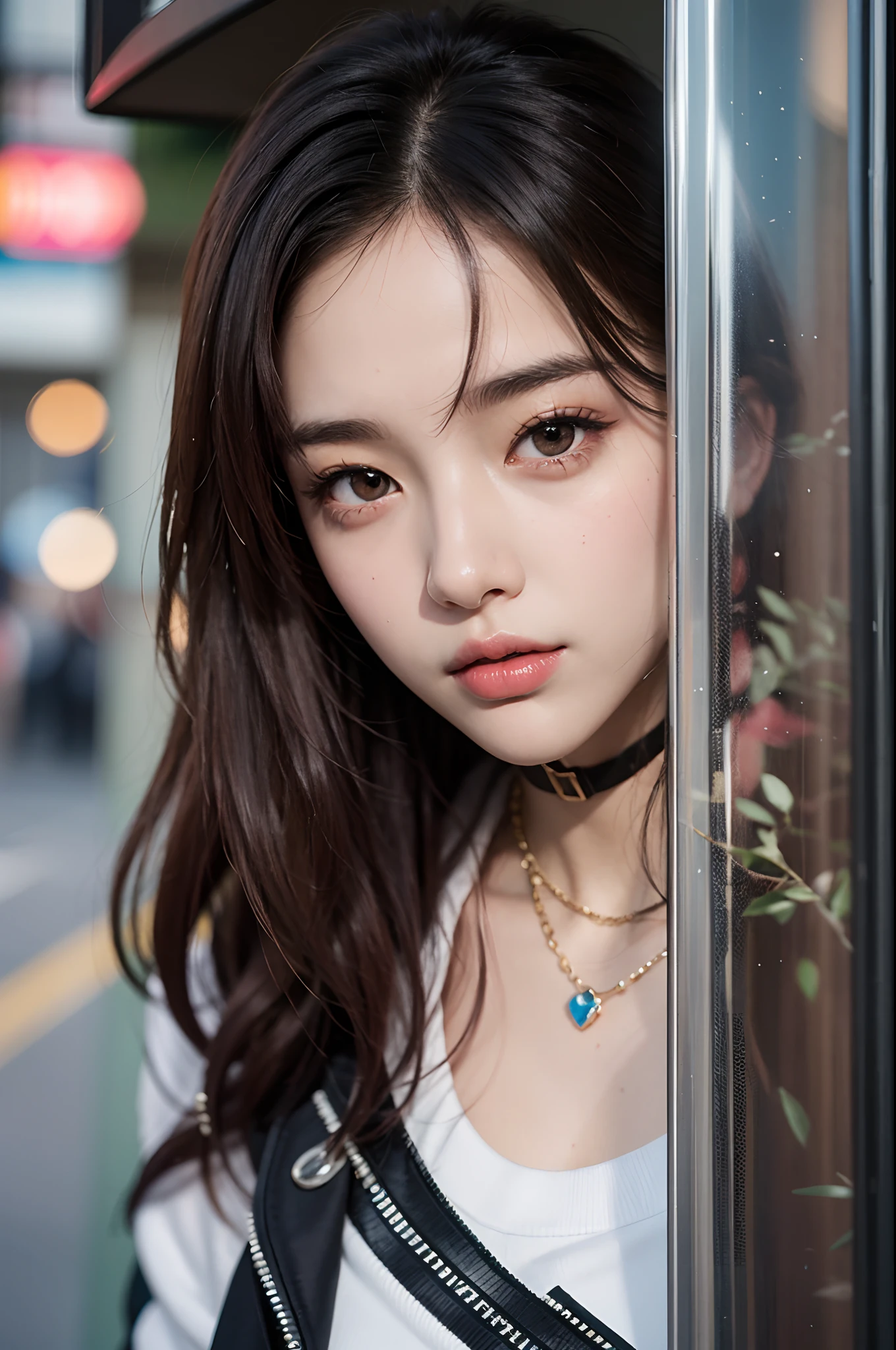 Best Quality Detail:1.2, realisitic, 8K UHD, hight resolution, 1girl in:1.2, The ultra-detailliert, High quality textures, intricate detailes, detaileds, Very detailed CG, High quality shadows, Detail Beautiful delicate face, Detail Beautiful delicate eyes, depth of fields, Ray traching, in her 20s, Pretty Kpop Girl, Korean Urzan Face:1.1, Slender face, ulzzang -6500-v1.1:0.6, pureerosface_v1, gloweyes, teak, Glossy lips, perfectbody, a choker、cleavage of the breast、 Brown hair、poneyTail:1.1, Street, Particle, look at viewr, Photorealsitic:1.4, ultra-detailliert, photos realistic, 4K 8K UHD Full Color RAW Photos, Fuji Film(Medium format:1.2), Hasselblad:1.2, Carl zeiss:1.1, Incredible dynamic range photography(UTIL_Art by Smoose-768:1.1), hight resolution, High pixel count, clear details, crisp image, Natural color reproduction, Noise Reduction, High fidelity, qulity, Software Improvements, Upscaling, Optimized algorithms, Pro-level retouching、((Shibuya, tokyo prefecture))、On the way to shopping、((Fashionable clothes with a very high design))、Casual Tracksuit: Sporty and casual tracksuit、Fashionable style