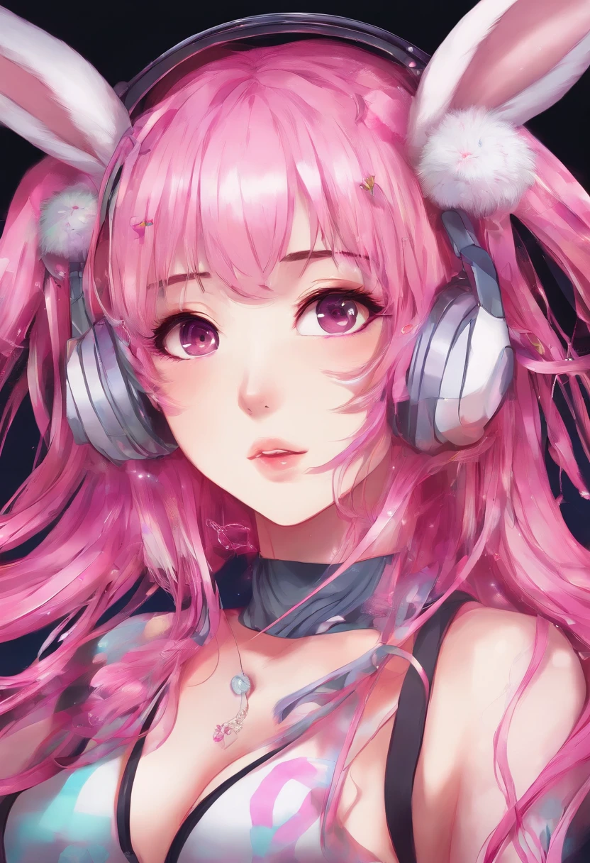Cute sexy girl, Pink hair, A bunny girl, Ultra photo realsisim, Detailed lighting, anime big breast, possessed