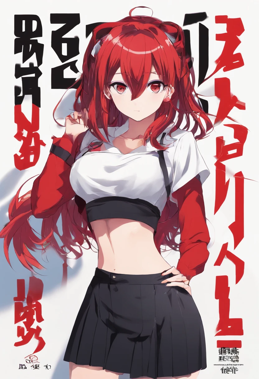 Beautiful, Masterpiece, Best quality, Extremely detailed face, Perfect lighting,1girll, Solo, Matoy Ryuko, Black serafuku, Black skirt, Red hair, Chiyue, Torn clothes, underbust
