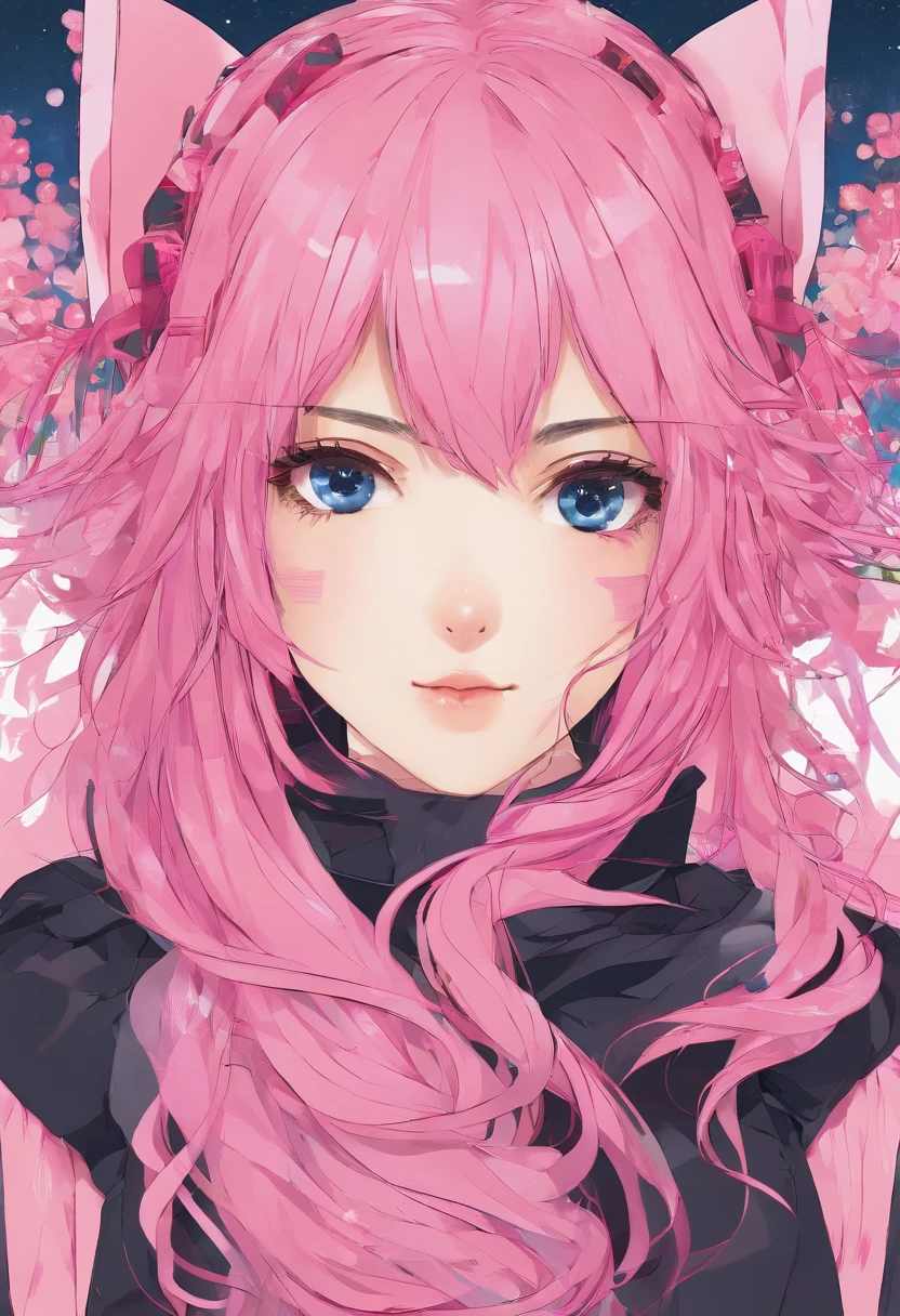 A pink-haired,Dull hair,dual horsetail,Lori huge breasts cleavage,clever