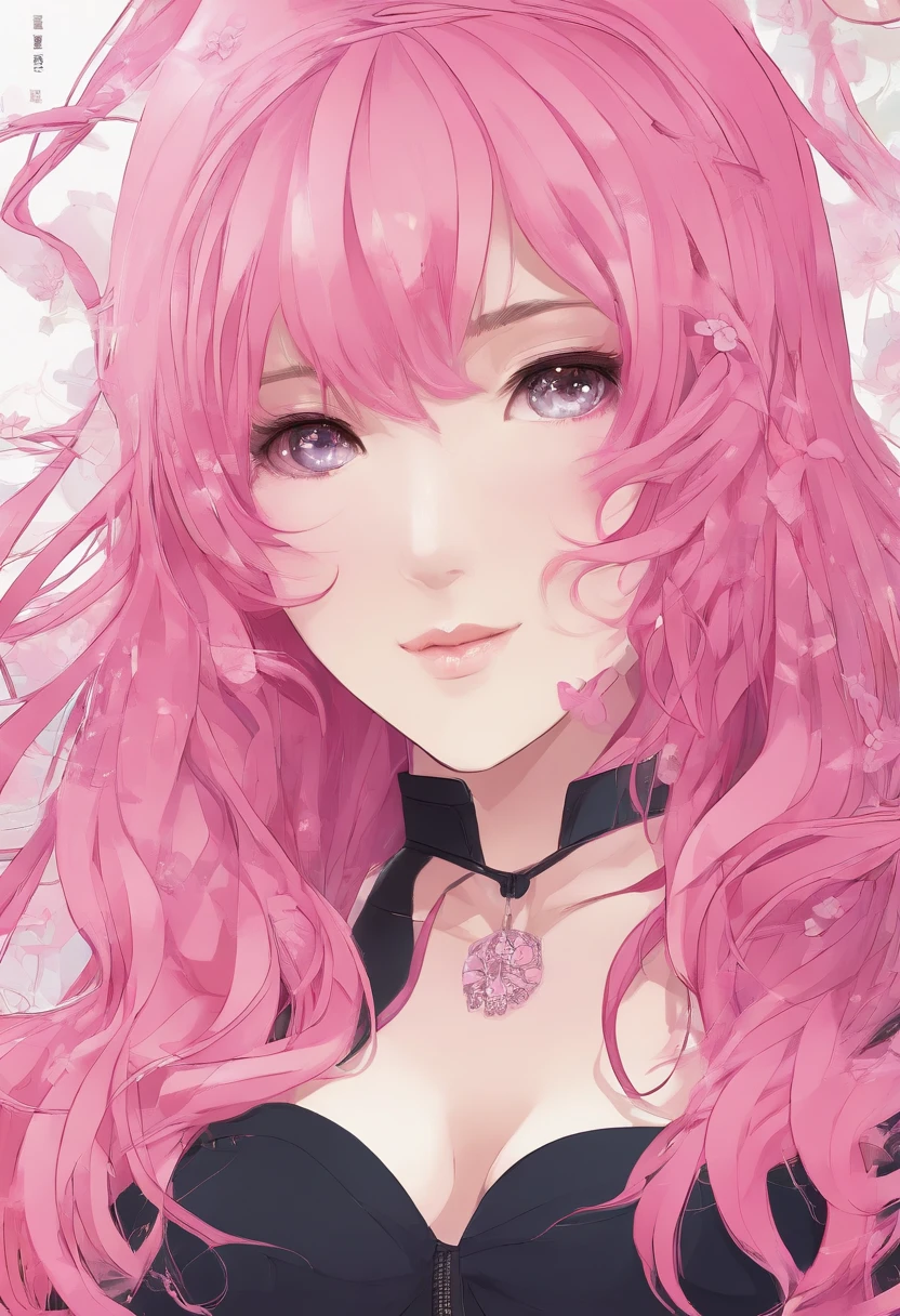 A pink-haired，Dull hair，dual horsetail，Lori huge breasts cleavage，clever