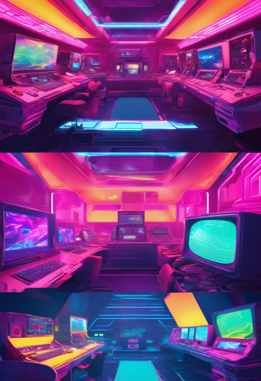 Futuristische, 8K, gaming room, 3 monitor, RGB, spaceship Design, Sloping roof