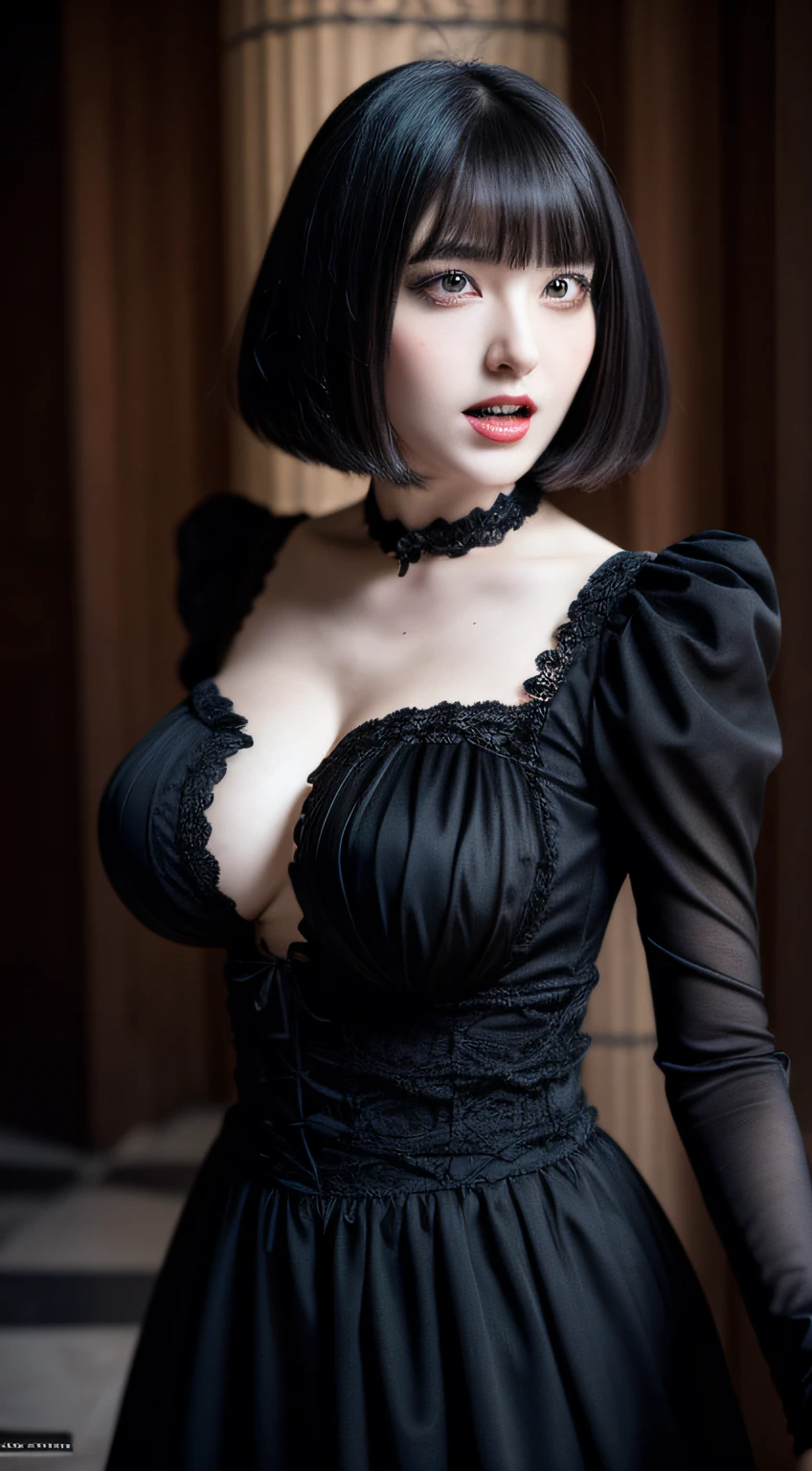 Gothic lolita、Ahegao、short-hair、⦅Colossal tits:1.2⦆,⦅Skin revealing⦆、Breast Pulling Pose、absolutely outstanding image, very extremely beautiful、masterpiece, top-quality,a picture, kawaii、8K、In the church of Gothic architecture
