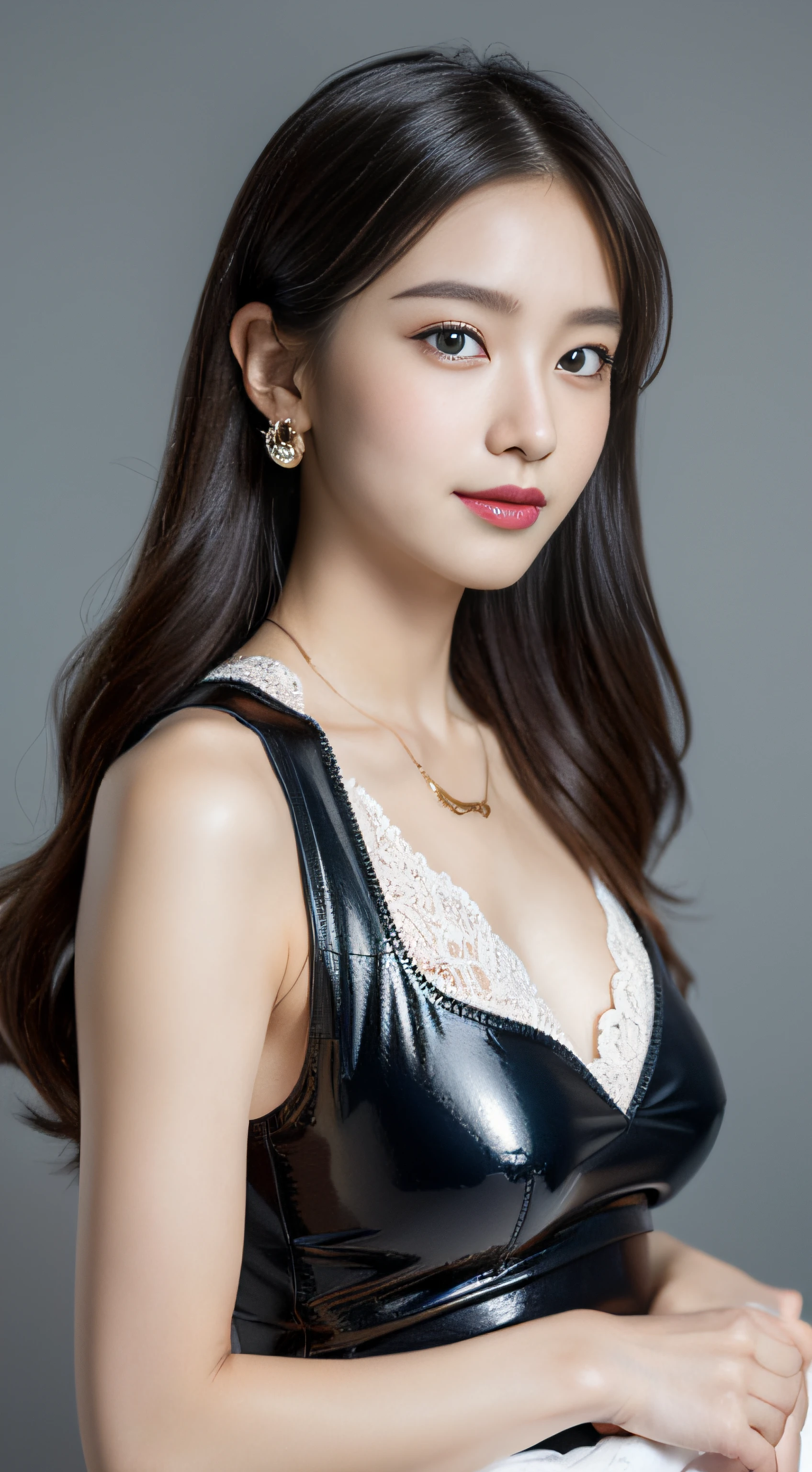 (8k, best quality, masterpiece:1.3), (Japanese beautiful mature woman, 35 years old:1.2), A Japanese beauty is seducing in the form of a black bunny girl, rabbit ears_bluck, Bunny suit, corset, bow tie, high cut, grin, long hair, hime cut, (huge breasts:1.2),